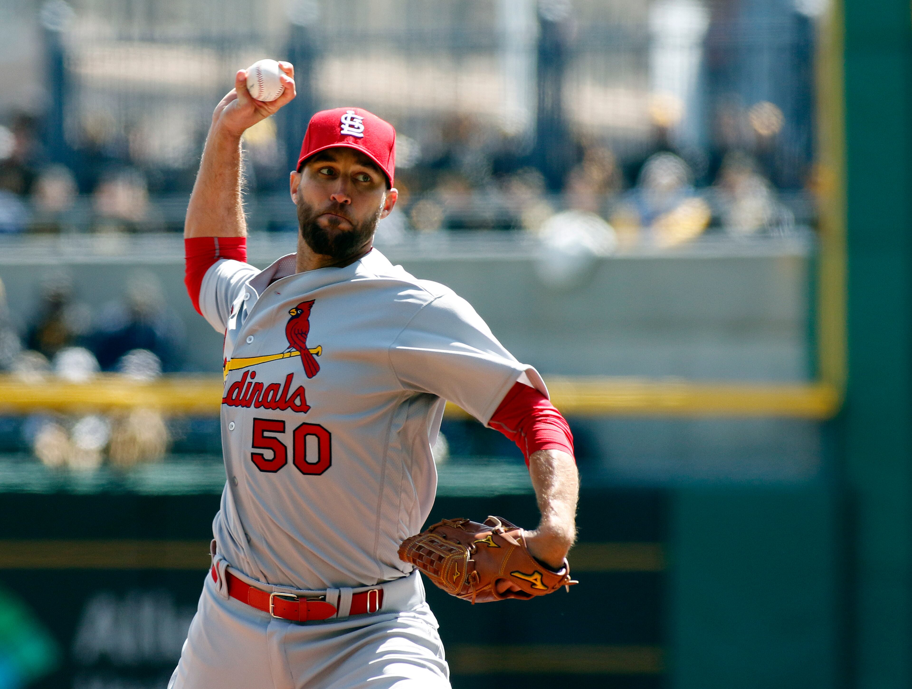 PITTSBURGH, PA - APRIL 03: Adam Wainwright #50 of the St. Louis Cardinals pitches in the first inning during opening day against the Pittsburgh Pirates at PNC Park on April 3, 2016 in Pittsburgh, Pennsylvania. (Photo by Justin K. Aller/Getty Images)