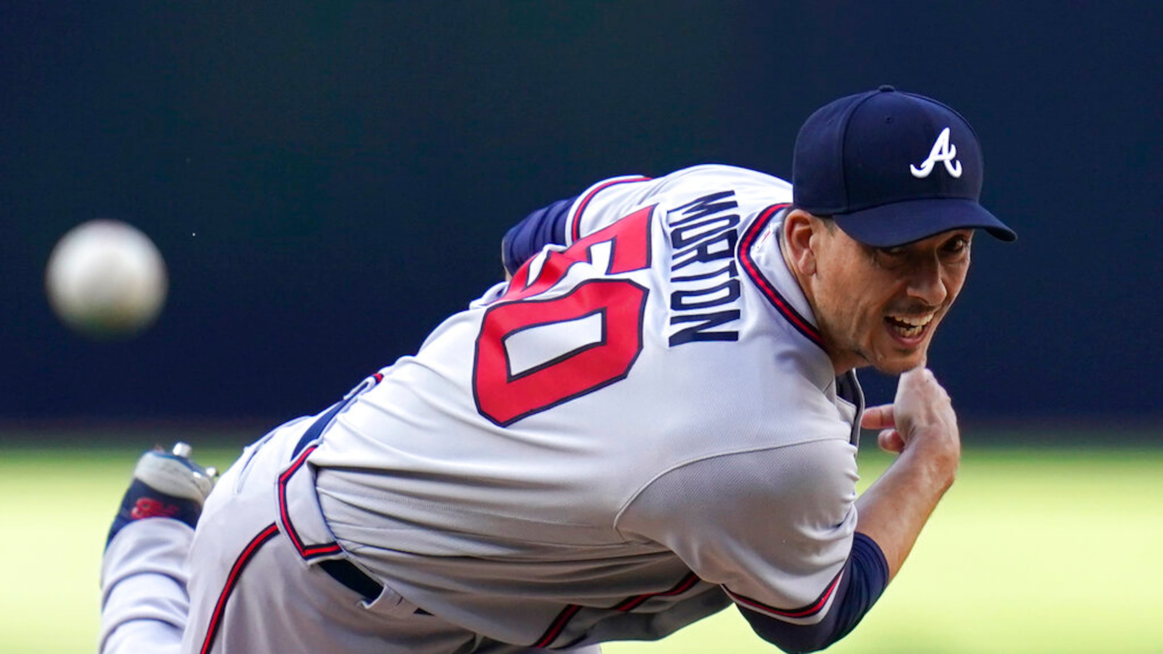 Atlanta Braves starting pitcher Charlie Morton works against a San Diego Padres batter during the first inning of a baseball game Thursday, April 14, 2022, in San Diego. (AP Photo/Gregory Bull)