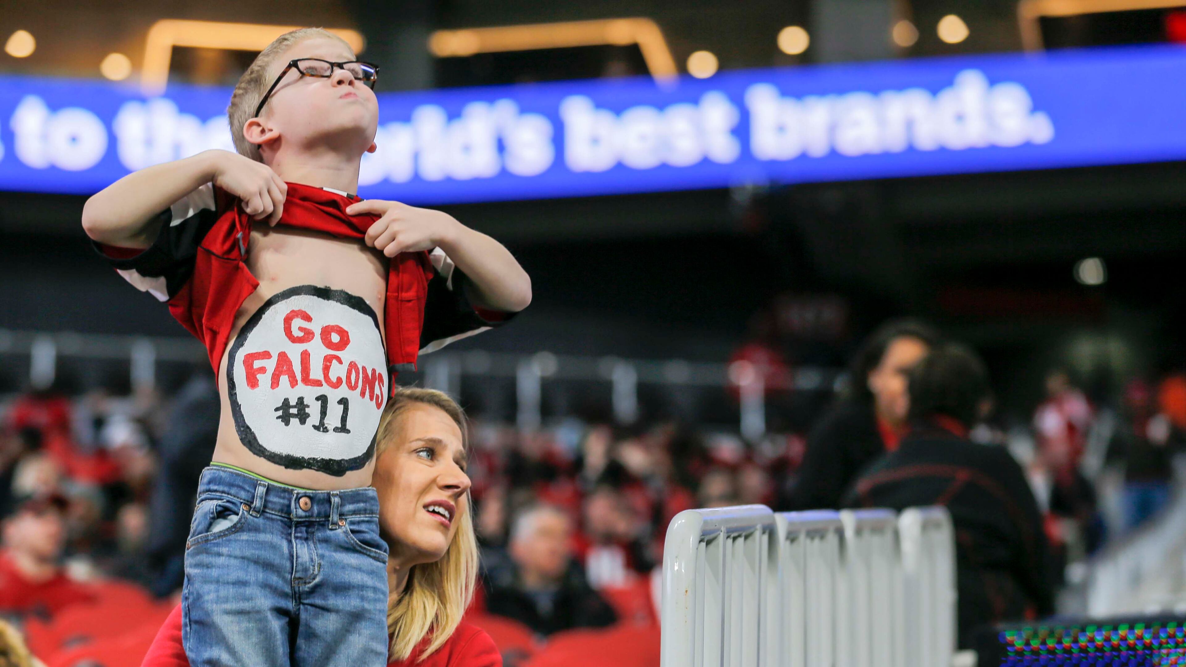 Alas, the Falcons will not receive this full measure of support inside Mercedes-Benz Stadium Sunday. This was Kristine Ross and her son David Ross back when fans were allowed inside the place.