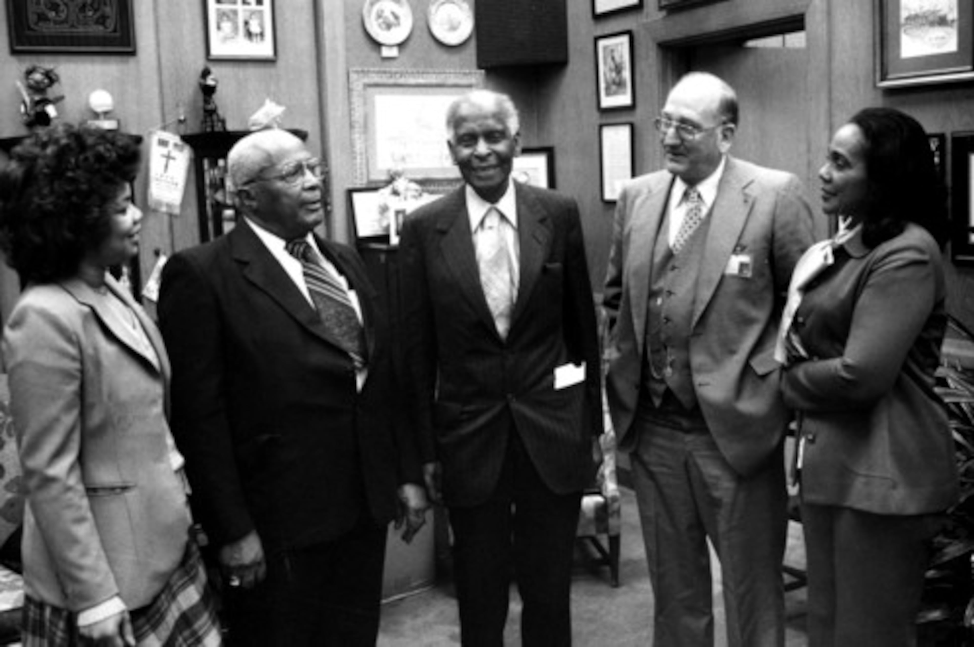 Murphy with (from left) Mrs. Alveda King Beal, the Rev. Martin Luther King Sr., Dr. Benjamin Mays and Coretta Scott King. They came to persuade him to declare Martin Luther King Jr.'s birthday a state holiday. Murphy said "no," although he was known to bring women and African-Americans into his power circle.