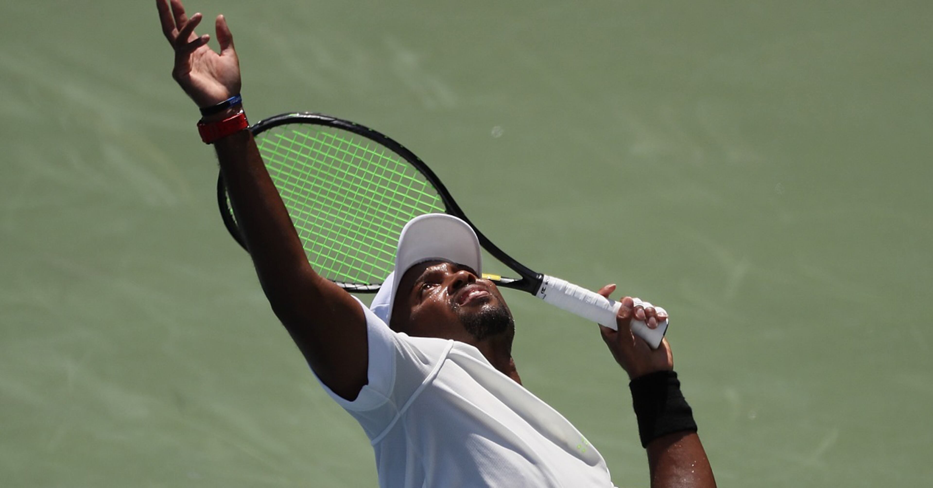 Donald Young serves to Matthew Ebden of Australia during the BB&T Atlanta Open at Atlantic Station on July 26, 2018 in Atlanta. (Photo by Kevin C. Cox/Getty Images)