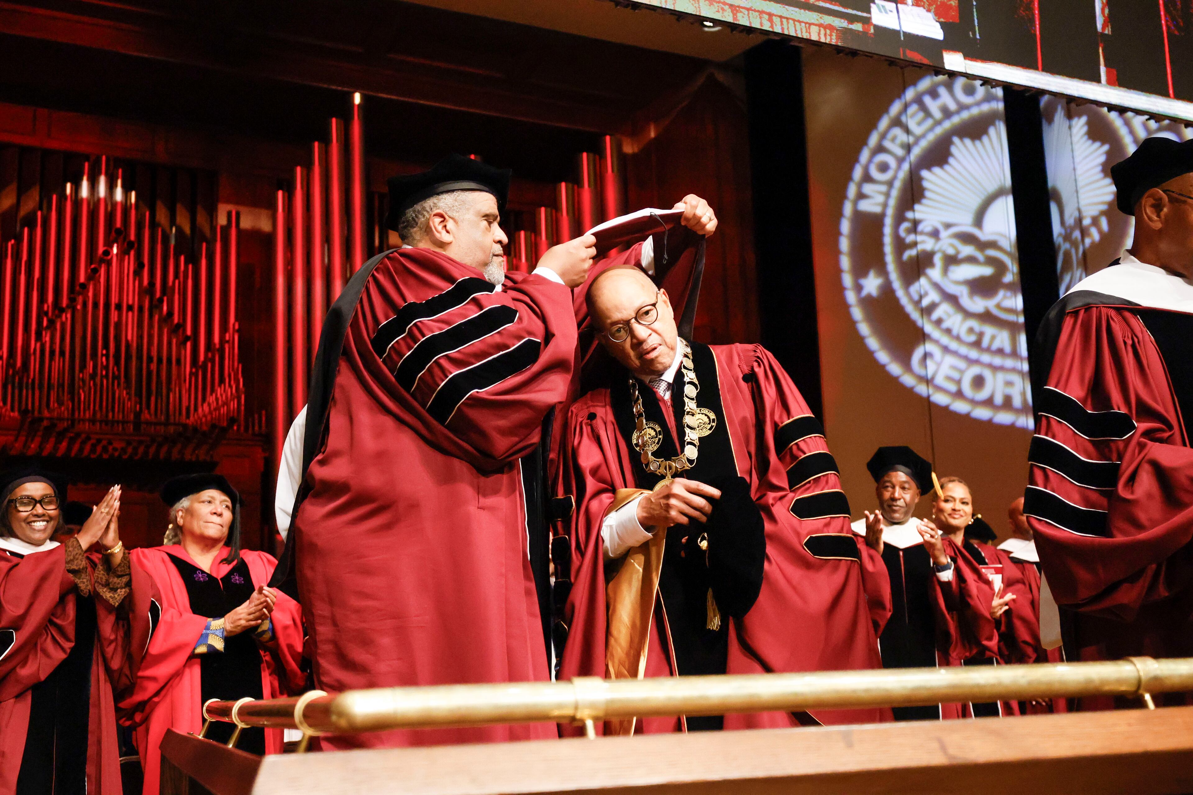 Morehouse President Davis Anthony Thomas is recognized with the Honorary Doctor of Humane Letters during Morehouse College's 141st Commencement Ceremony on Sunday, May 18, 2025.
(Miguel Martinez/ AJC)