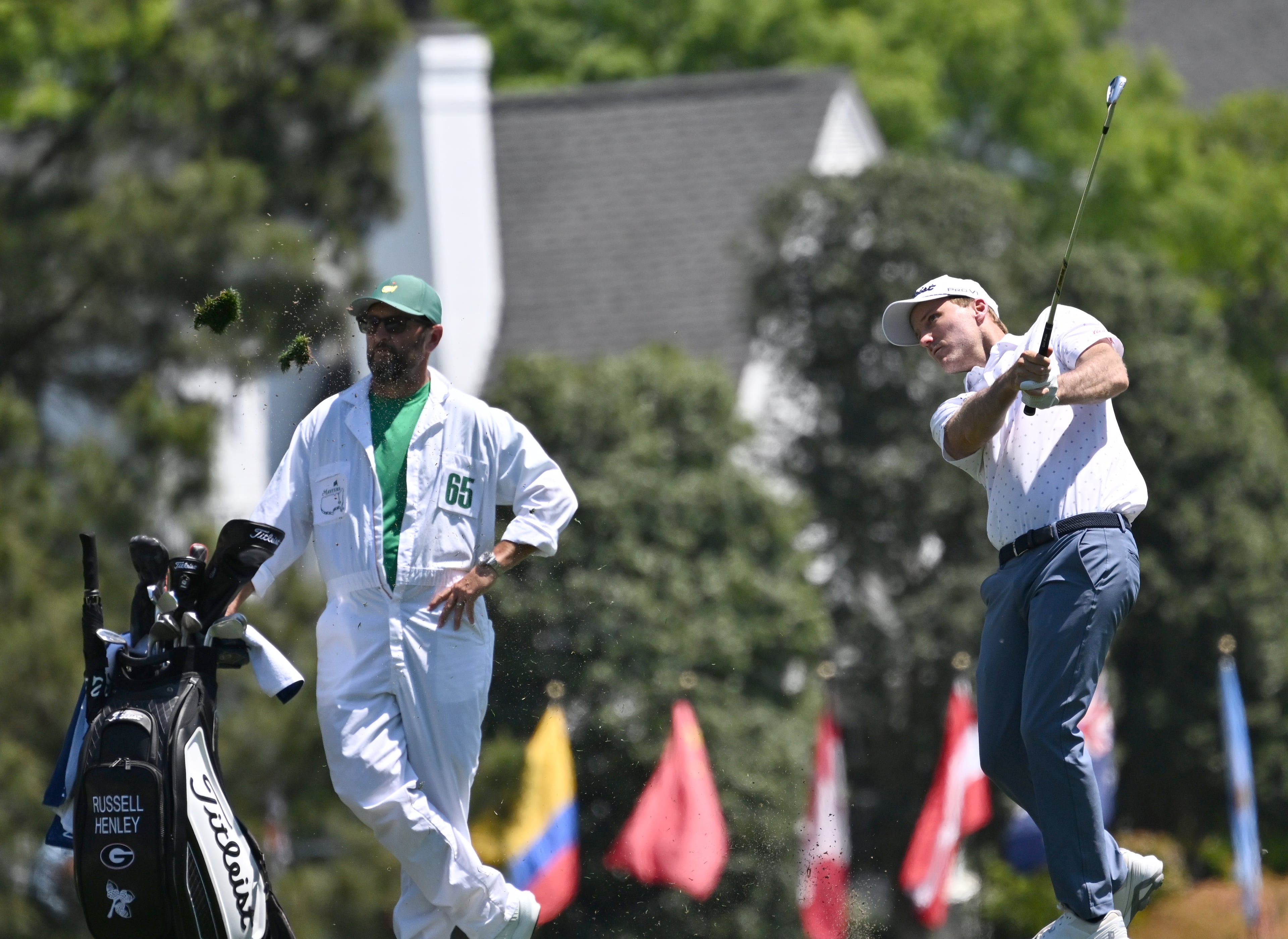 Russell Henley hits from first fairway during final round of the Masters, at Augusta National Golf Club, Sunday, April 12, 2026, in Augusta, GA (Hyosub Shin/AJC)
