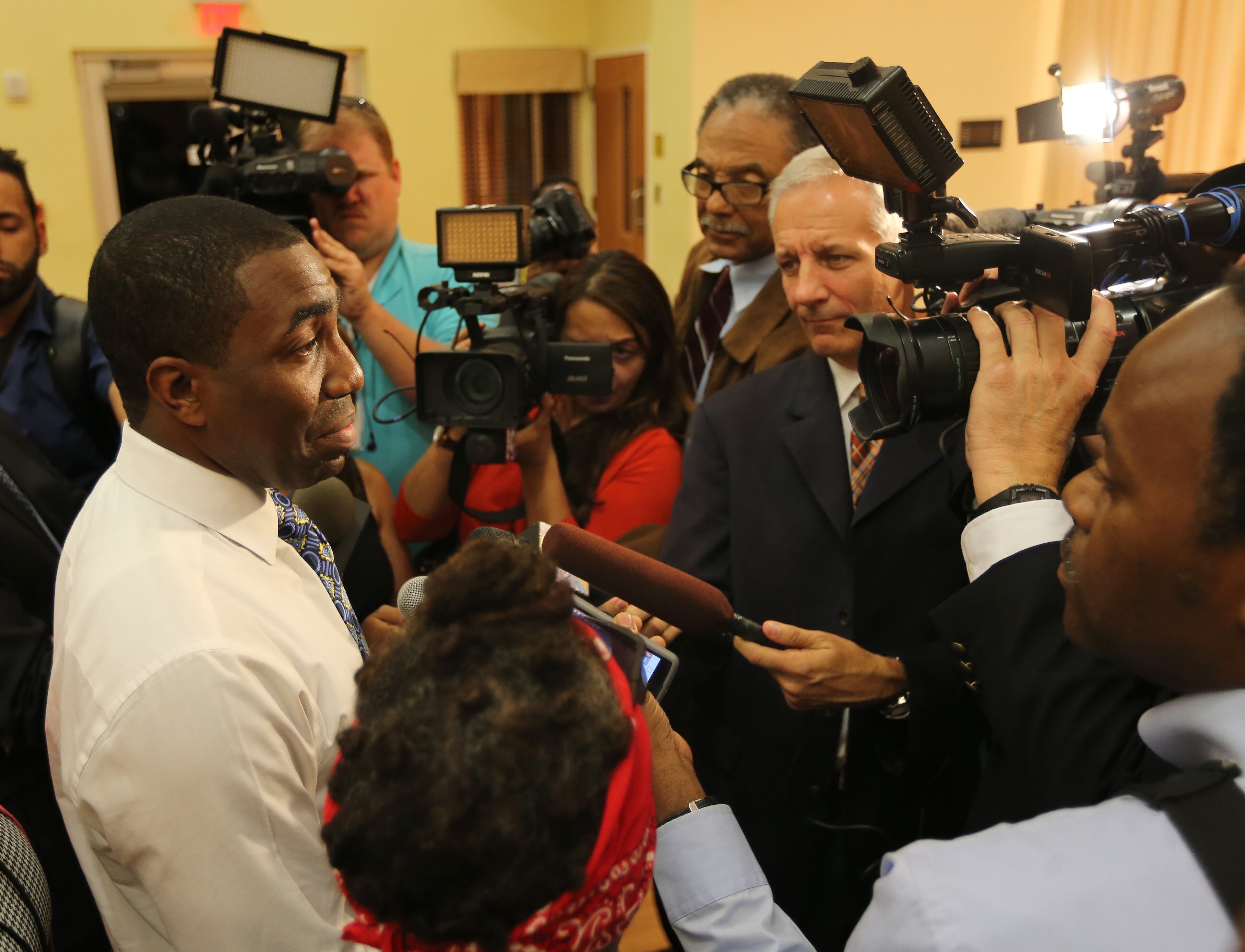 October 13, 2015 Lithonia: Interim DeKalb County CEO Lee May answers questions during a press conference following a Tuesday evening October 13, 2015 forum at the Lou Walker Senior Center in Lithonia. Ben Gray / bgray@ajc.com