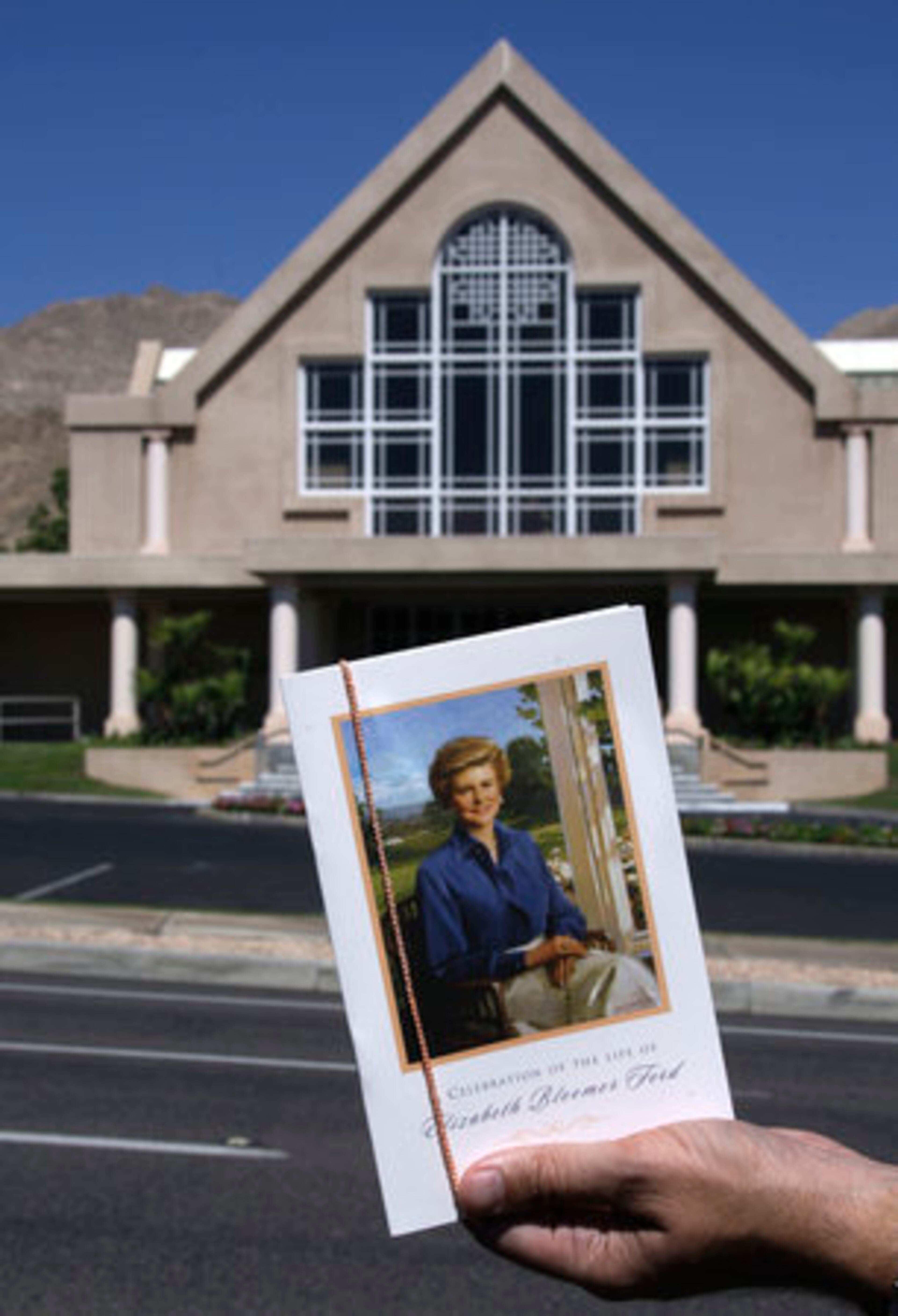 The memorial program for the funeral of former first lady Betty Ford is seen in front of St. Margaret's Episcopal Church. Ford, who died at the age of 93 on Friday, July 8, 2011, had mapped out plans for Tuesday's ceremony at St. Margaret's Episcopal Church, including who would deliver her eulogies.