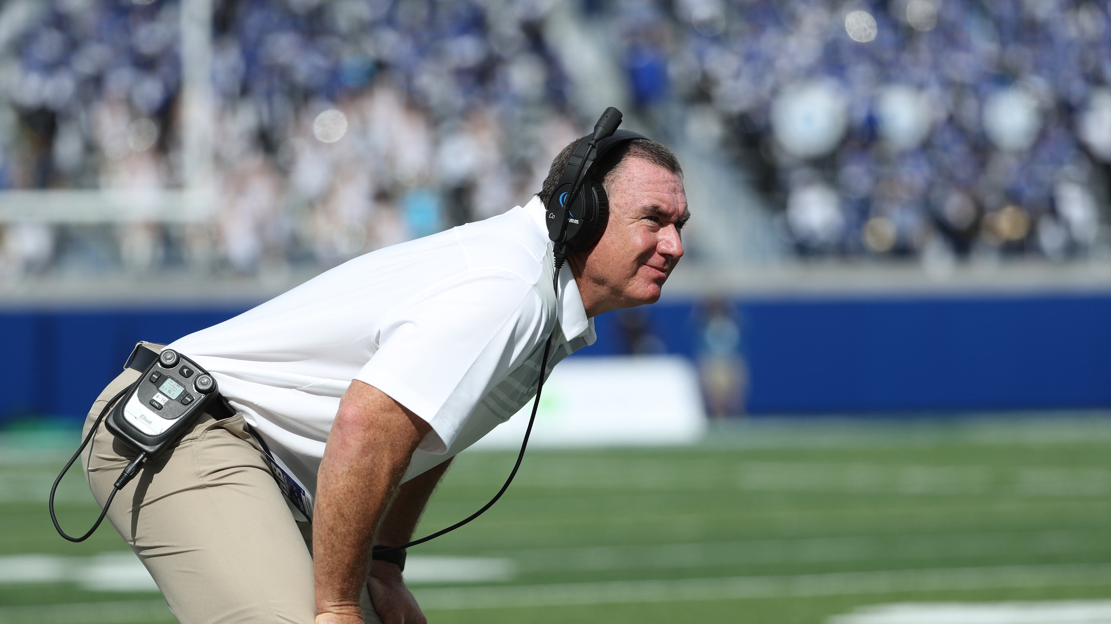 October 21, 2017 - Atlanta, Ga: Georgia State Panthers head coach Shawn Elliott watches from the sideline in the first quarter of their game against the Troy Trojans at GSU Stadium Saturday, October 21, 2017, in Atlanta.. PHOTO / JASON GETZ