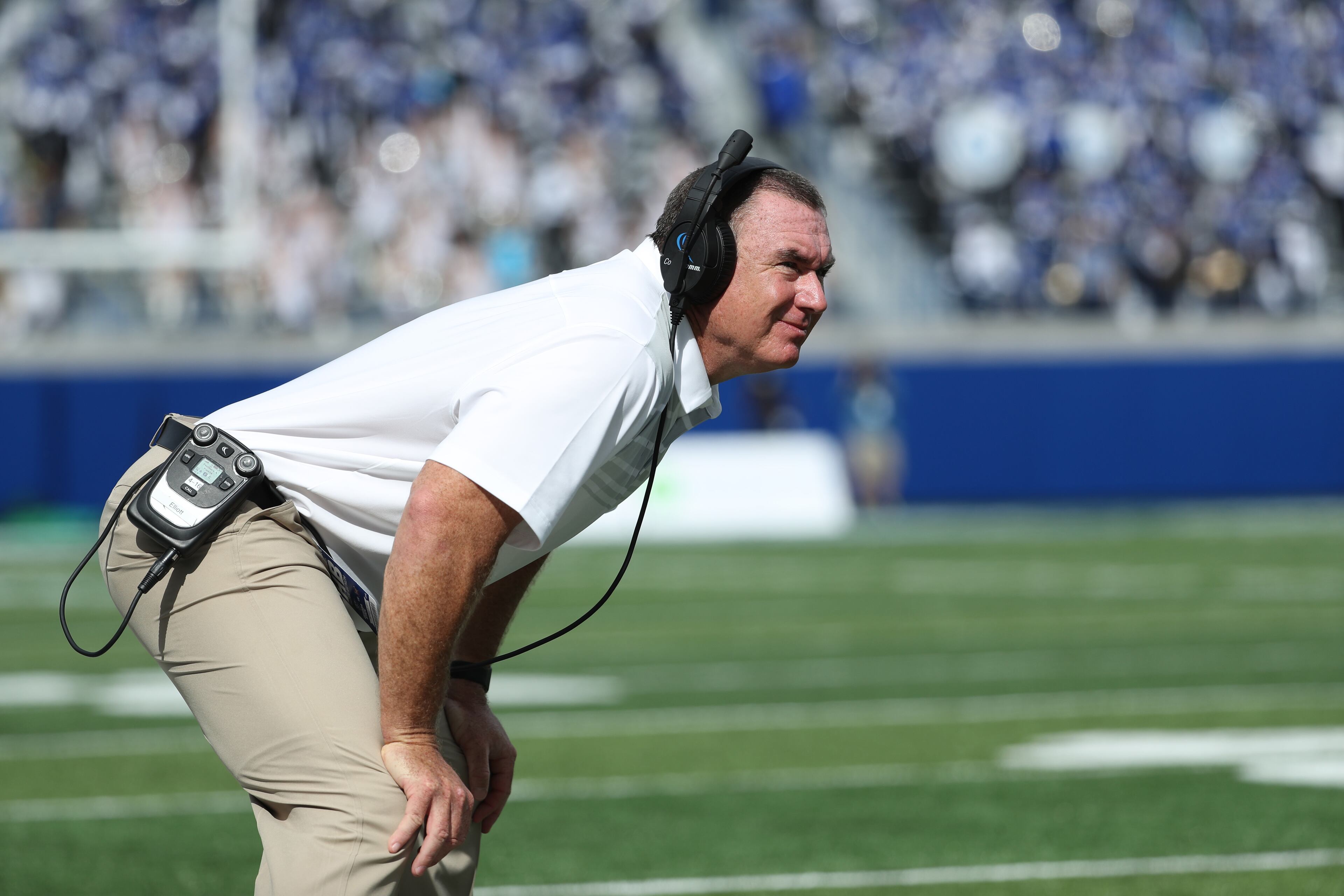 October 21, 2017 - Atlanta, Ga: Georgia State Panthers head coach Shawn Elliott watches from the sideline in the first quarter of their game against the Troy Trojans at GSU Stadium Saturday, October 21, 2017, in Atlanta.. PHOTO / JASON GETZ
