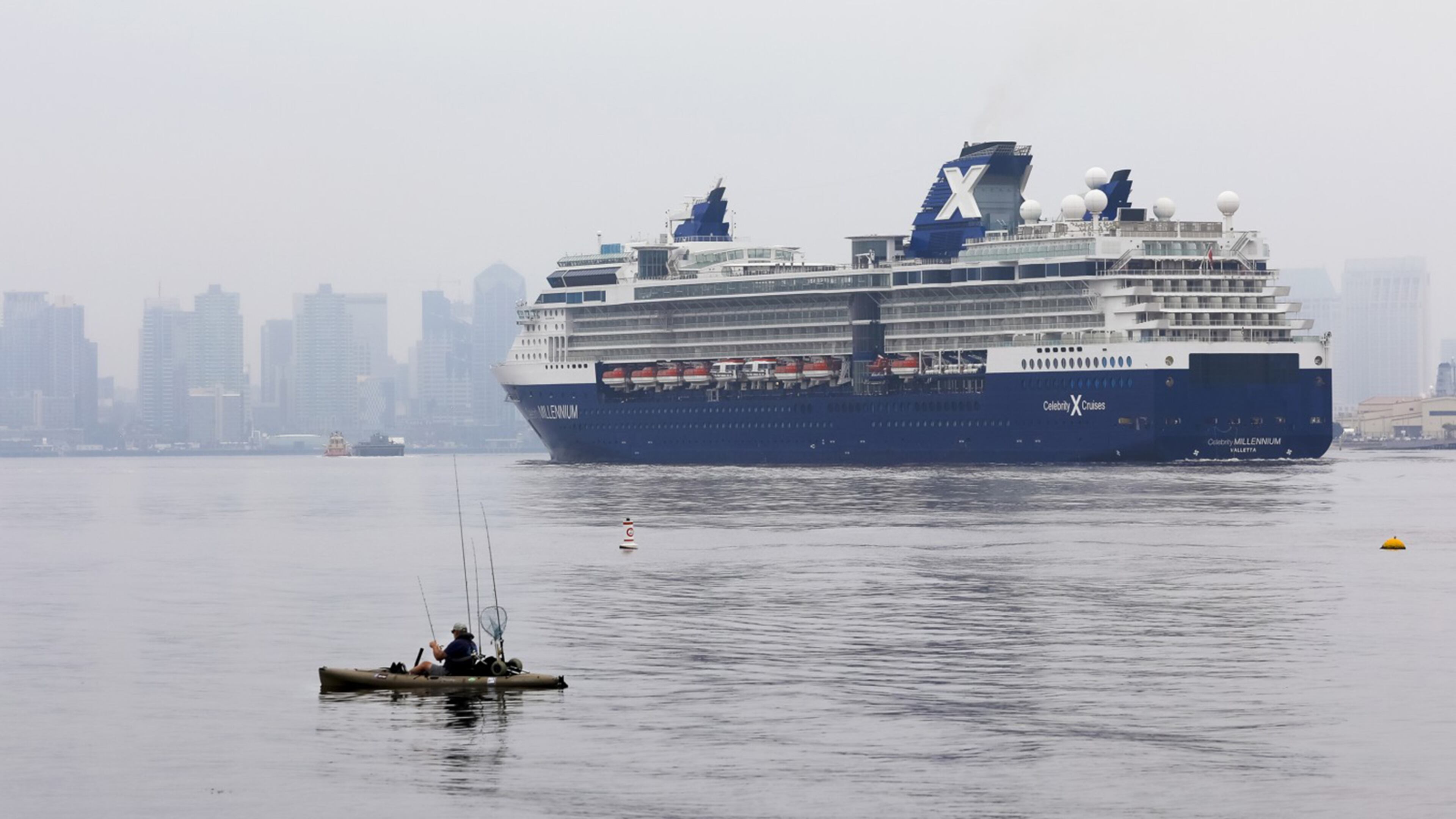 Two passengers on the cruise ship Celebrity Millennium, pictured here in San Diego Bay, have tested positive for COVID-19. The Celebrity Millennium departed the island of St. Maarten on June 5, making it the first North American voyage since the start of the COVID-19 pandemic.