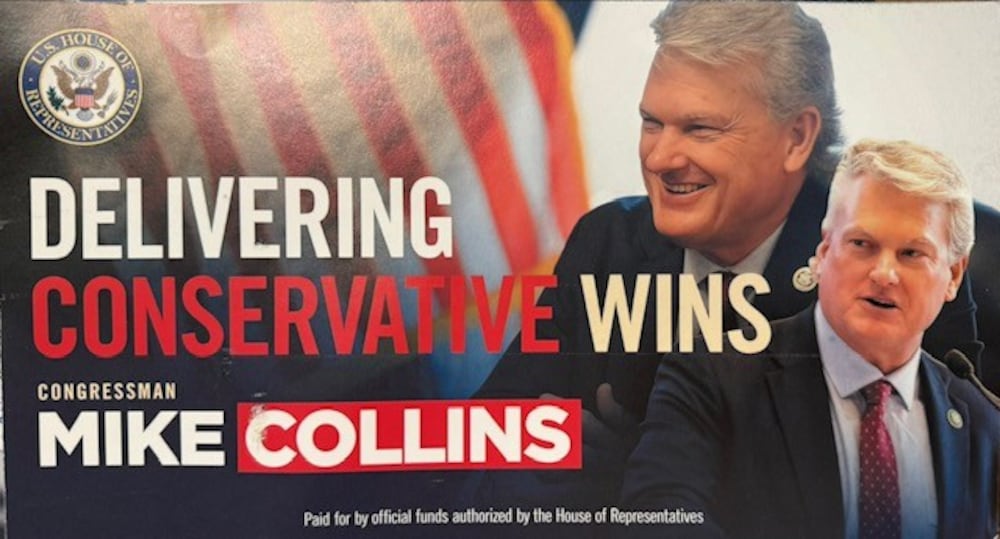 A mailer from the office of U.S. Rep. Mike Collins paid for with official funds. The use of franked materials during campaign years was the subject of a recent Axios investigation.