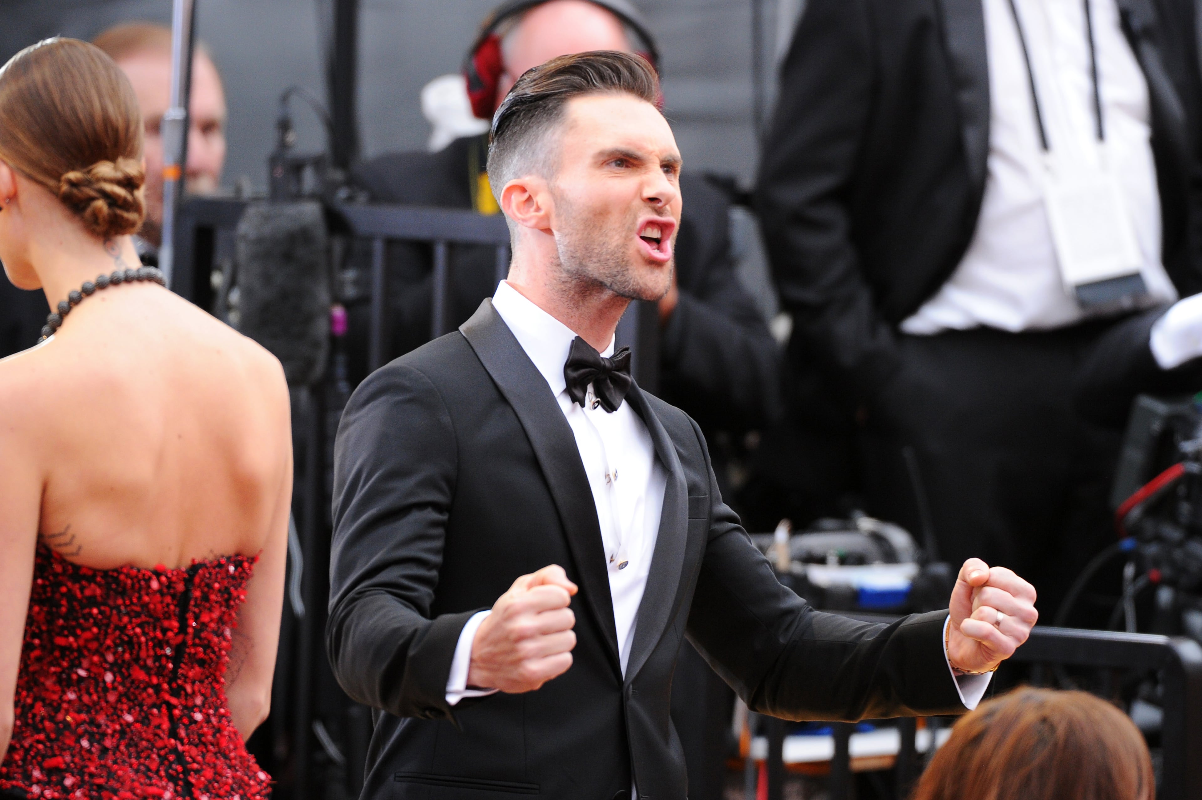 "The Voice" coach and Maroon 5 frontman Adam Levine was The "Sugar" hitmaker was attacked with a bag of powdered sugar in May 2015 while signing autographs for fans outside of "Jimmy Kimmel Live." Click through to see other celebrities and politicians who have been hit with flour, glitter, shoes and more. (Photo by Vince Bucci/Invision/AP)