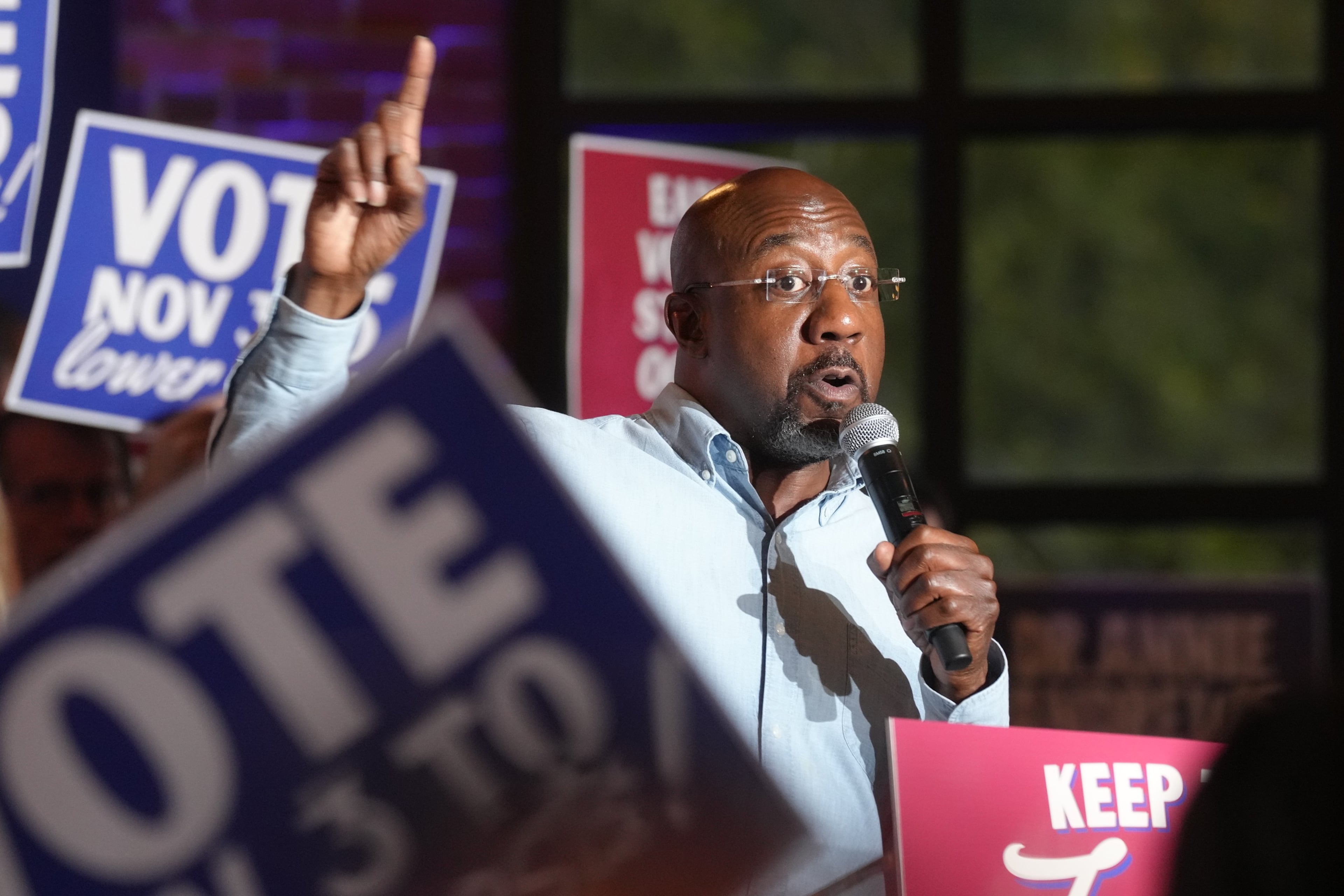 U.S. Sen. Raphael Warnock participates in a rally with South Carolina Democratic nominees in Columbia, South Carolina, on Friday. (Meg Kinnard/AP)