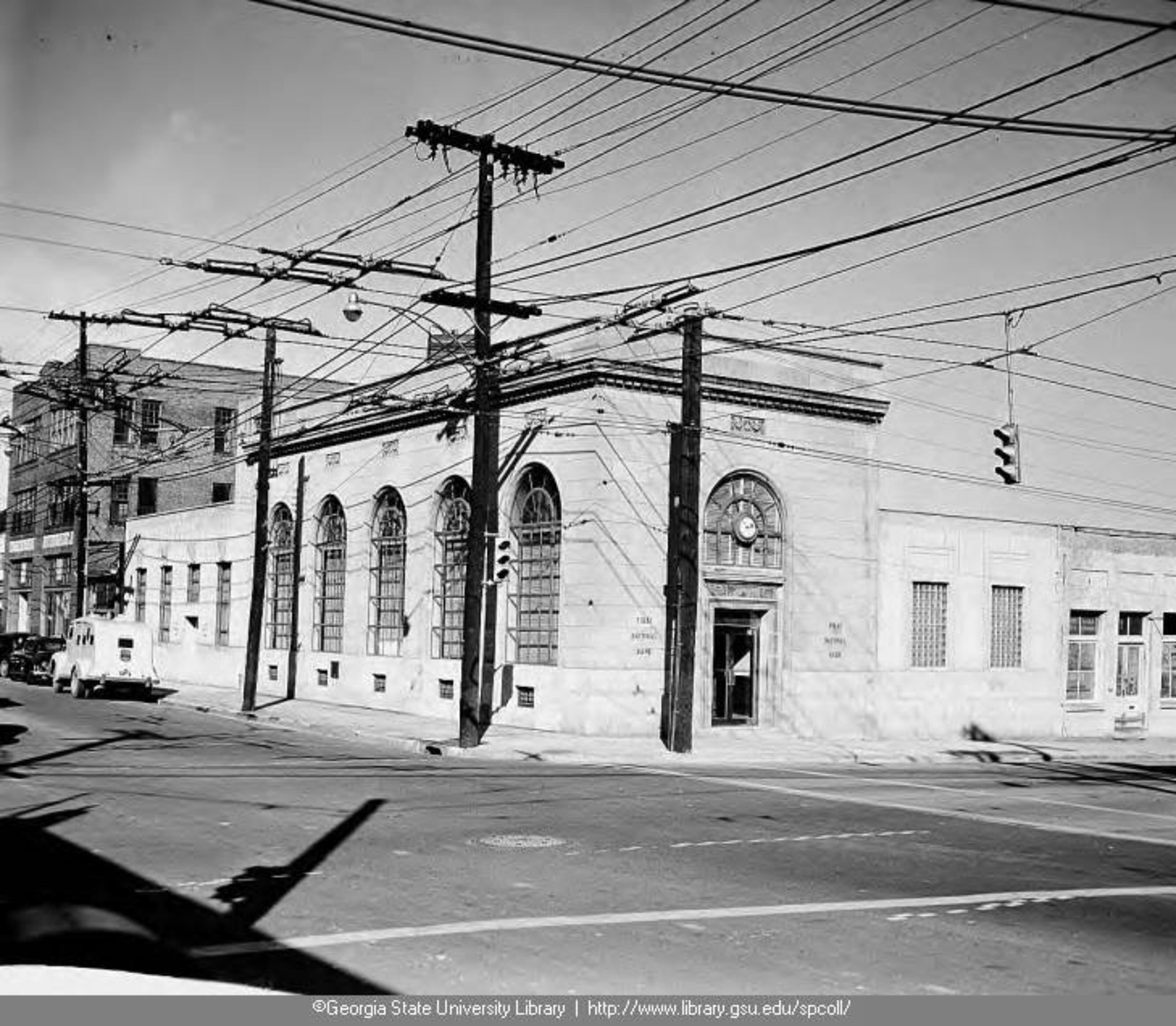 Feb. 1952 -- Street view of the First National Bank in West End. TRACY O'NEAL PHOTOS / GSU