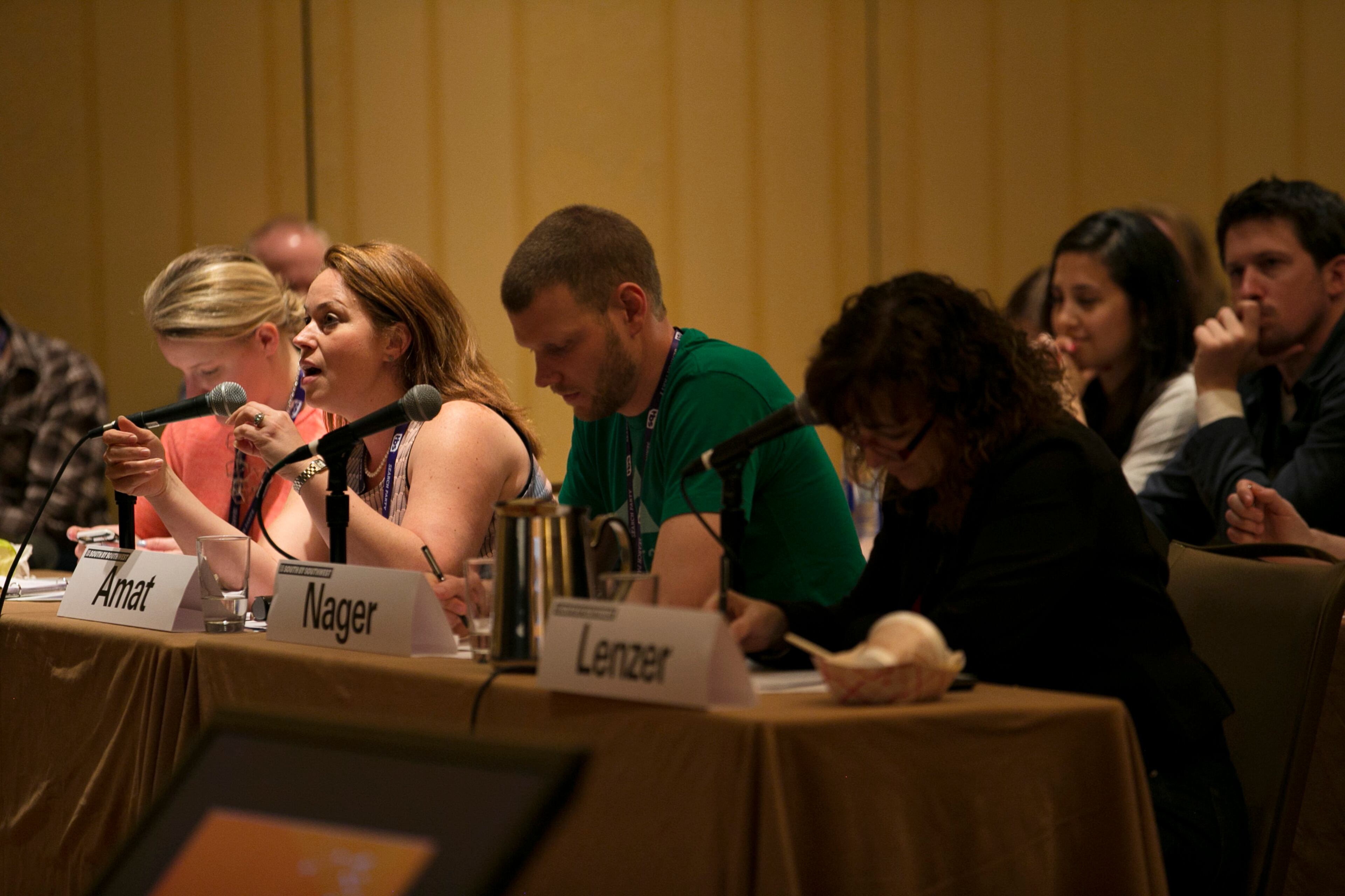 Judge Dr. Susan Amat asks a question following a pitch at Releaseit at SXSW Interactive on Friday, March 11, 2016. Releaseit at SXSW is a pitch competition where companies launching a new product or service during the 2016 SXSW season will present to a panel of industry experts and a winner will be chosen. DEBORAH CANNON / AMERICAN-STATESMAN