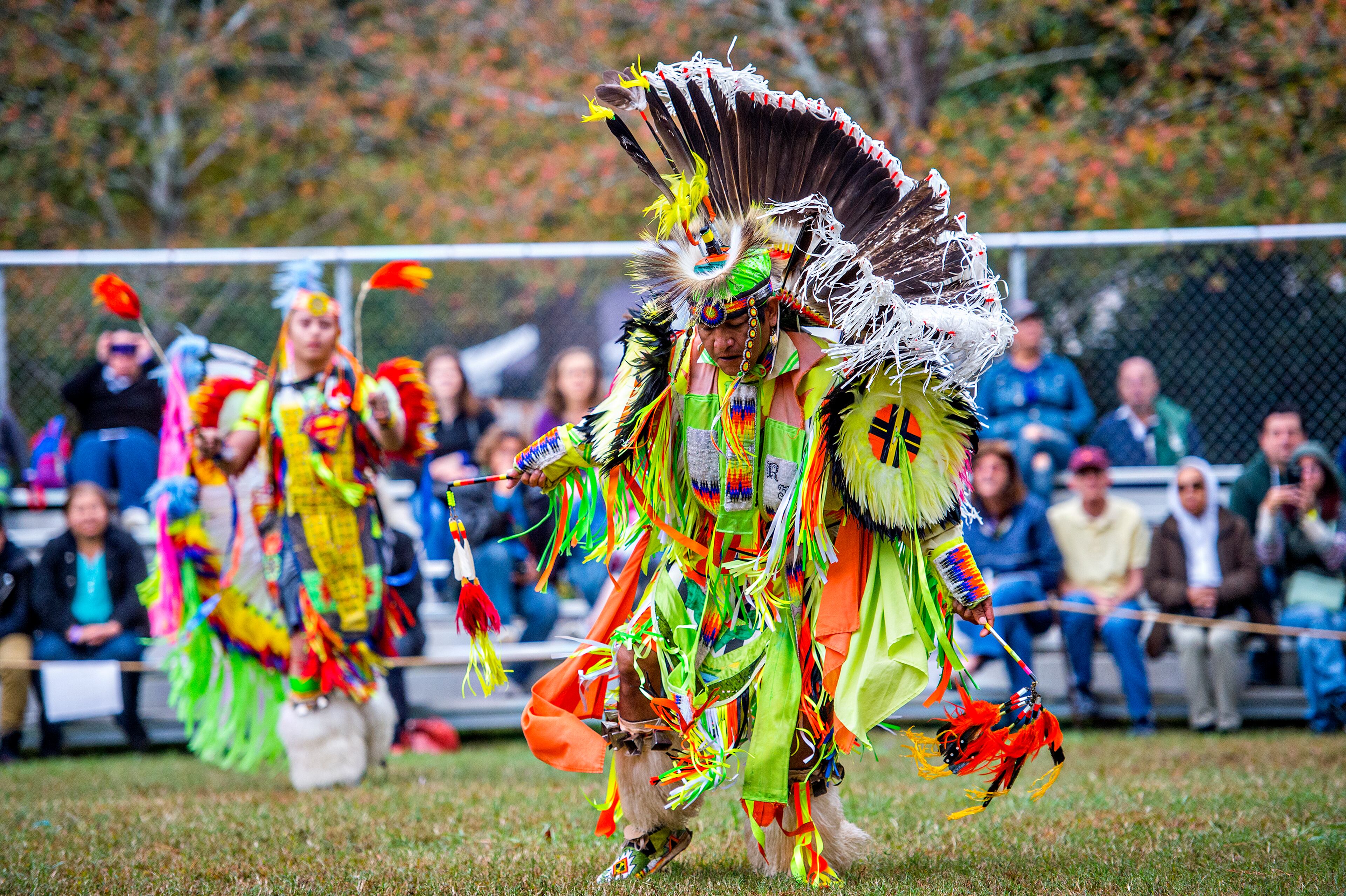 October 31, 2015 Stone Mountain - Robin Jumper (right) and Josh Delgadillo dance during the Indian Festival & Pow Wow at Stone Mountain Park on Saturday, October 31, 2015. The four day festival showcases Native American culture through dance, music, authentic craft demonstrations, cooking traditions, storytelling, wildlife presentations and more. JONATHAN PHILLIPS / SPECIAL