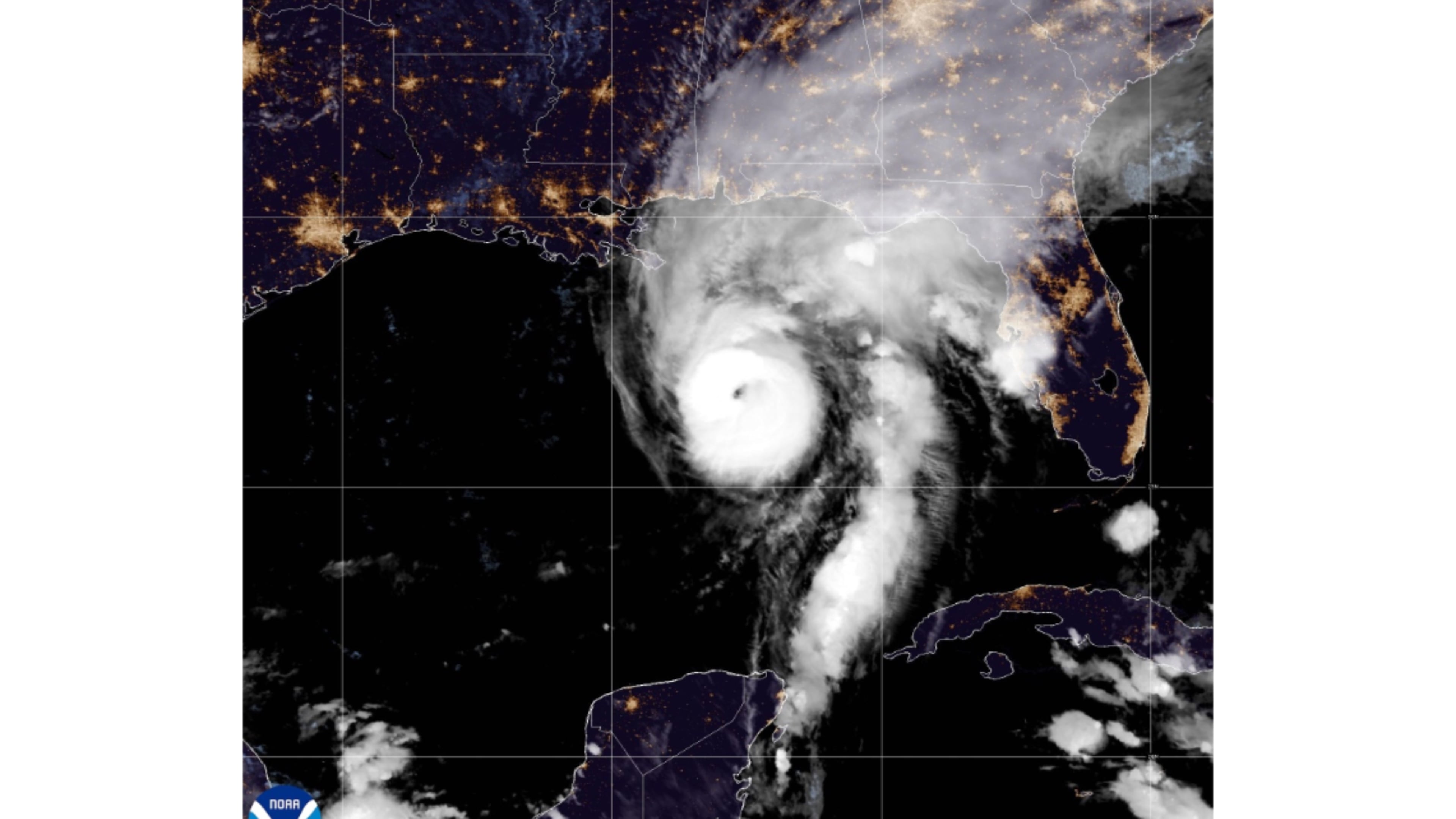 This satellite image from the National Oceanic and Atmospheric Administration shows Hurricane Isaias in the Gulf of Mexico, Friday, Oct. 9, 2026. (National Oceanic and Atmospheric Administration via AP)
