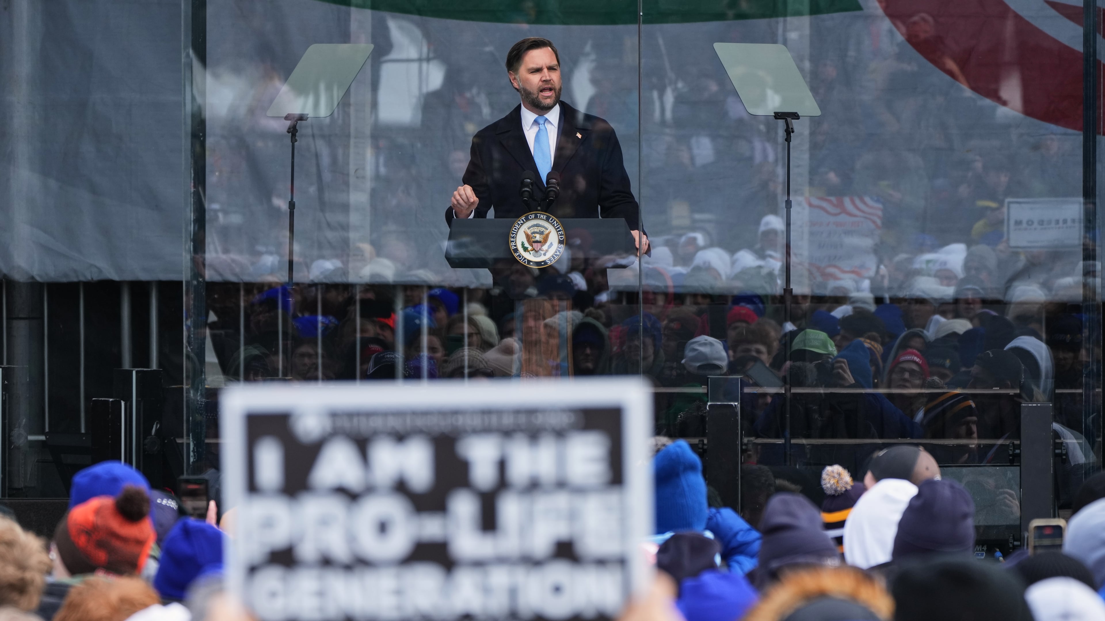 Vice President JD Vance speaks at a rally ahead of the March for Life in Washington, Friday, Jan. 23, 2026. (AP Photo/Stephanie Scarbrough)