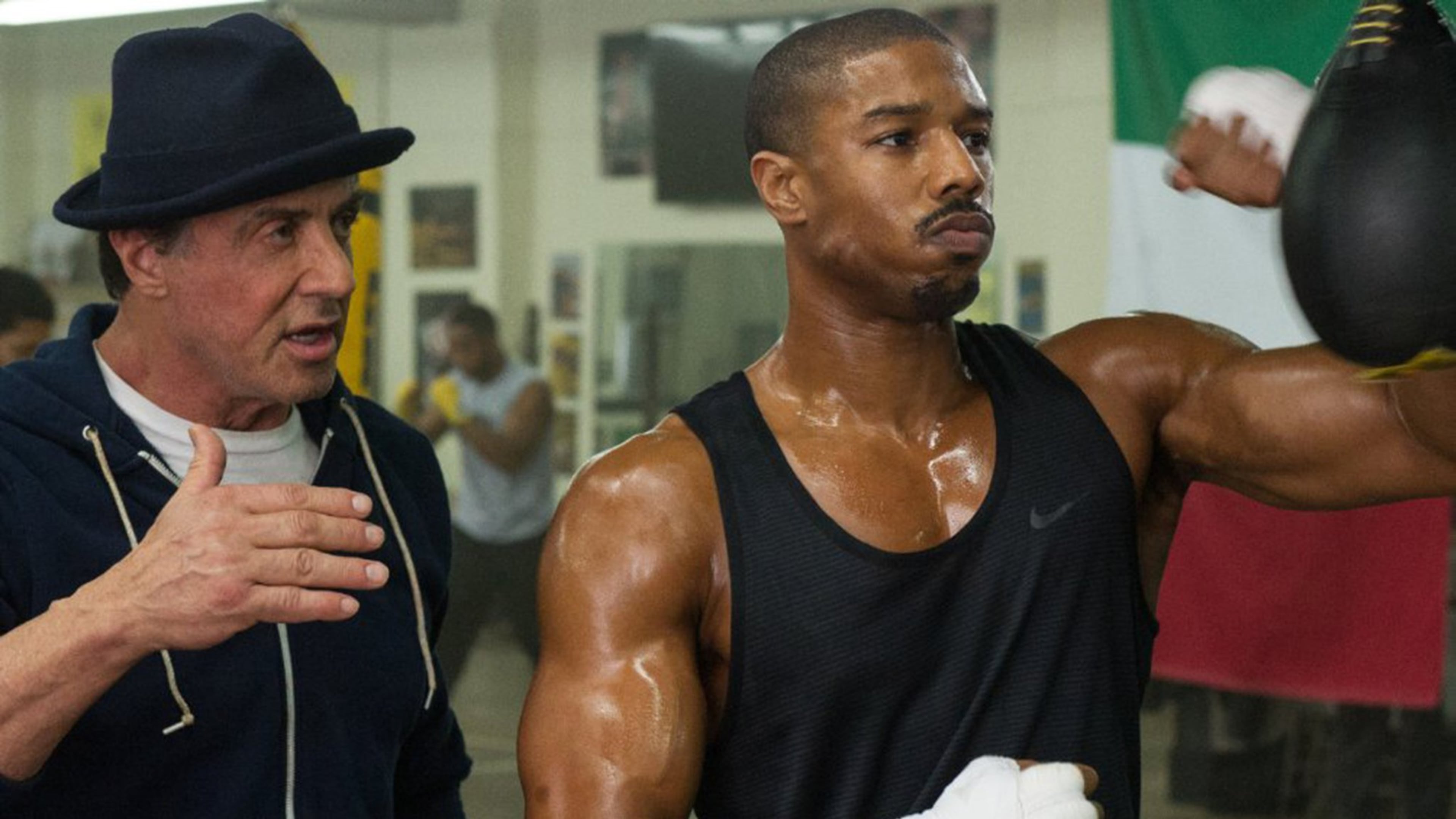 Sylvester Stallone, left, and Michael B. Jordan in “Creed.” (Barry Wetcher/Warner Bros. Entertainment and MGM)