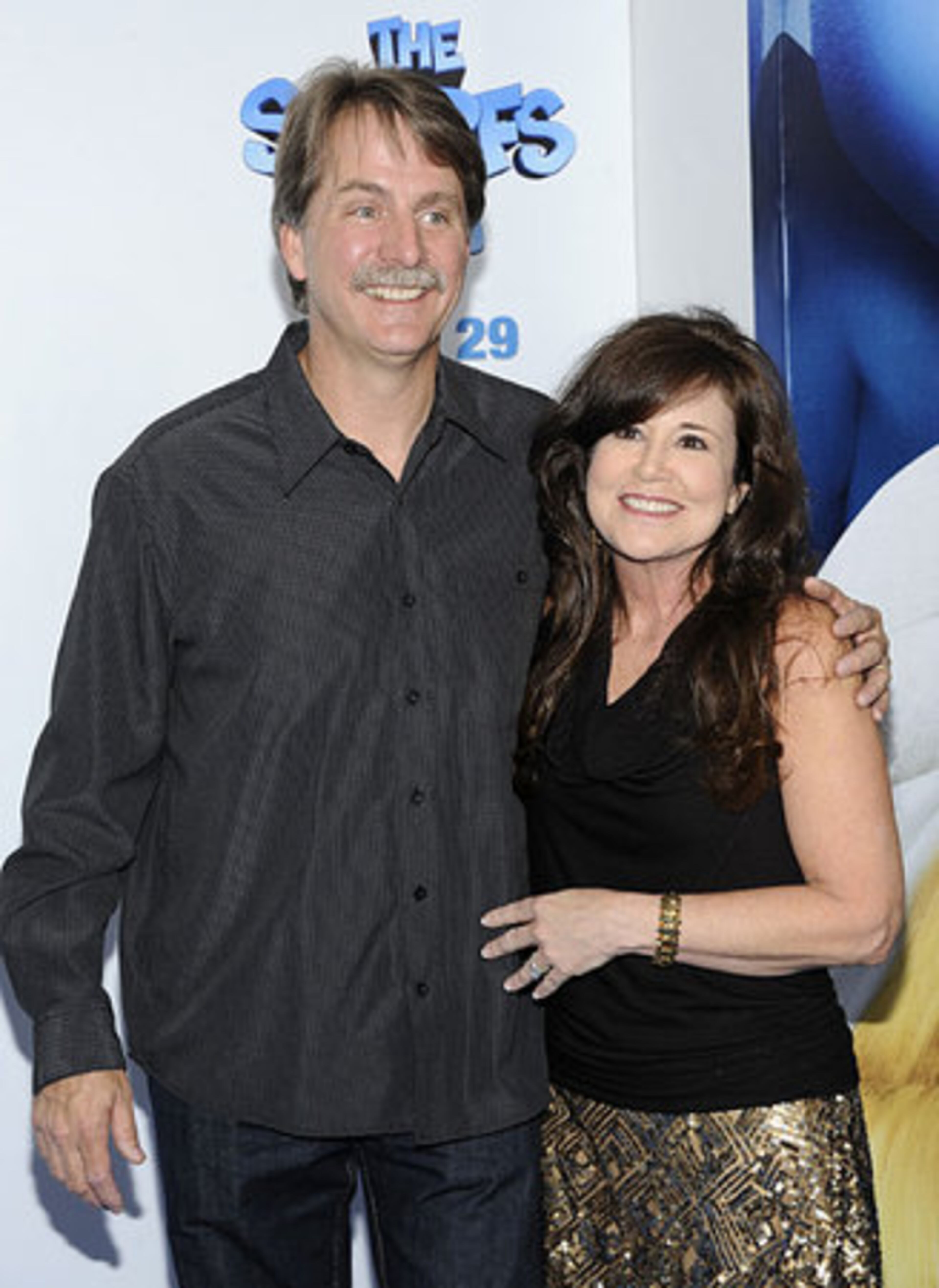 Comedian Jeff Foxworthy and wife Pamela attends the premiere of "The Smurfs" at the Ziegfeld Theatre on Sunday, July 24, 2011 in New York.