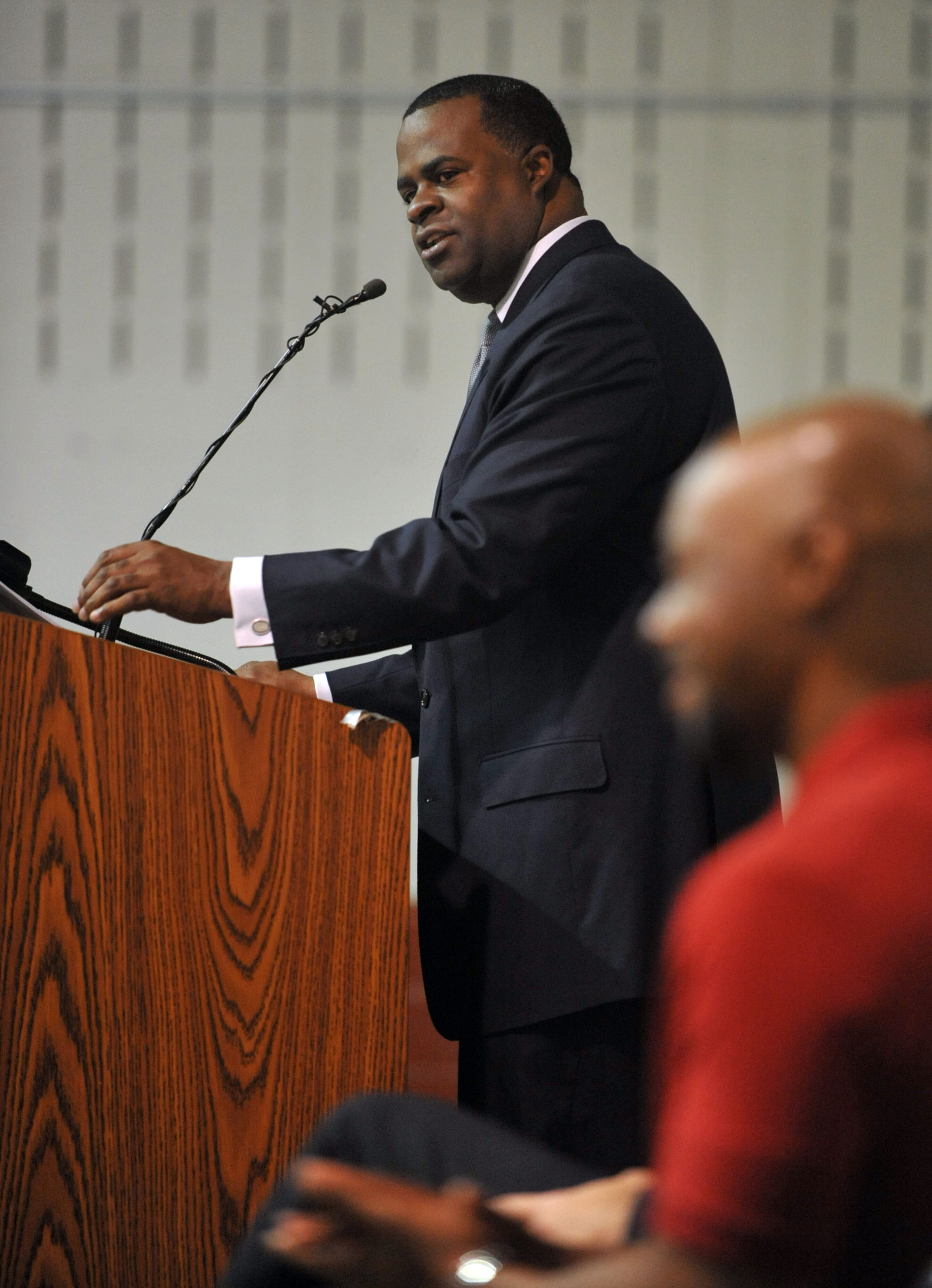 Atlanta Mayor Kasim Reed surprised teachers and students at Whitefoord Elementary School by announcing a surprise gift of $25,000 in school supplies by Google Atlanta. KENT D. JOHNSON/KDJOHNSON@AJC.COM