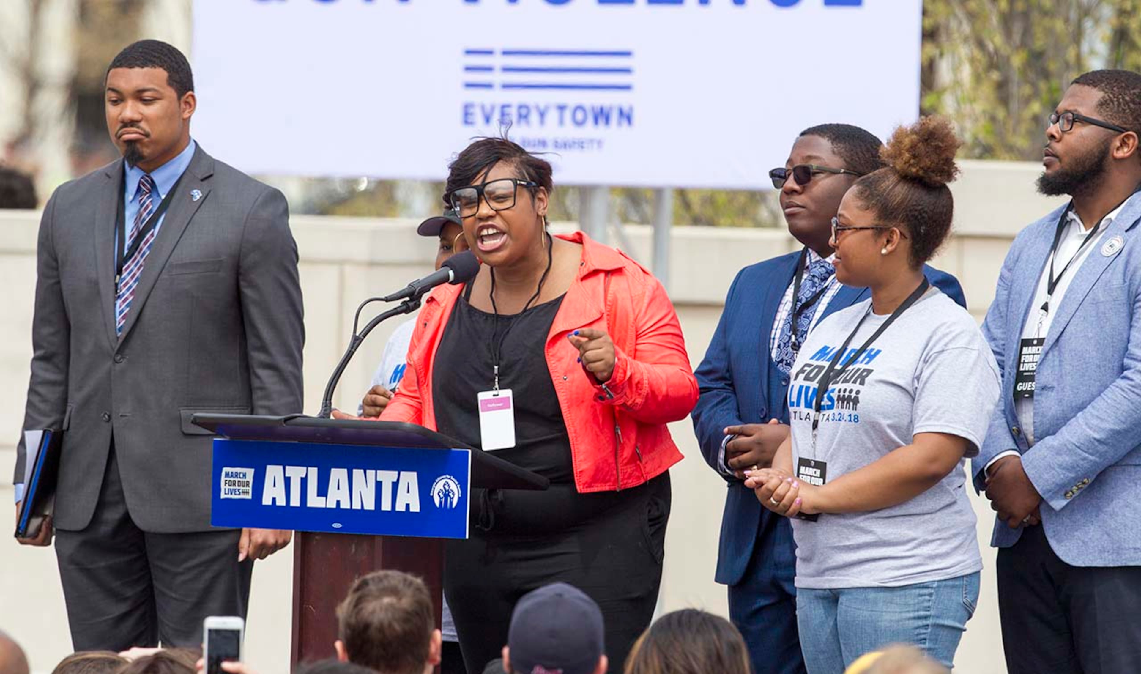 Mary-Pat Hector speaks during the March for our Lives event in Atlanta, Georgia, on Saturday, March 24, 2018. (REANN HUBER/REANN.HUBER@AJC.COM)