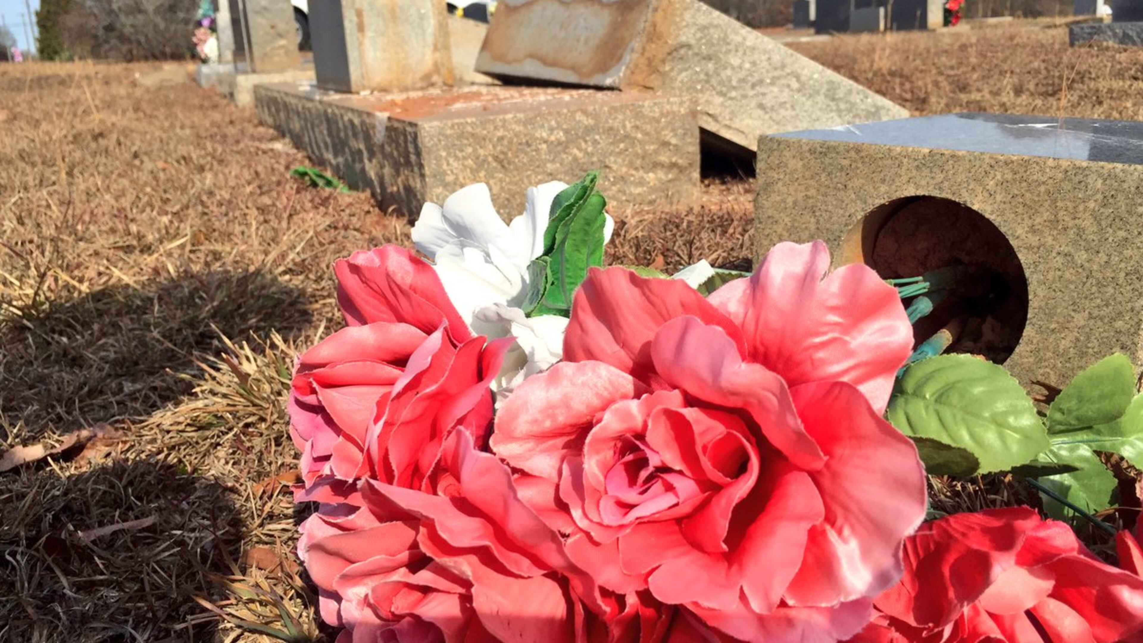 Eight gravesites were damaged this month at Eastview Cemetery in Newnan. (Credit : Channel 2 Action News)