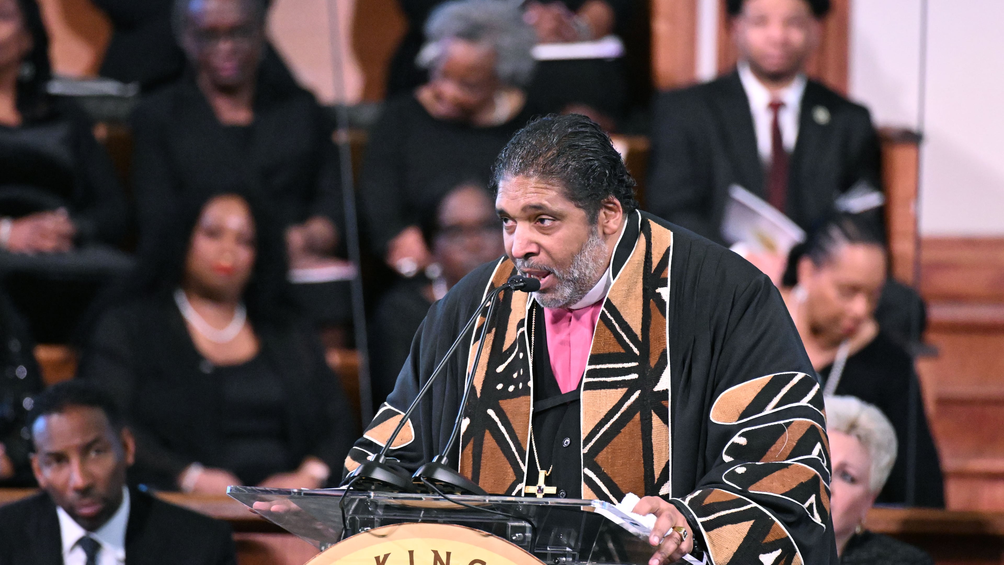 Rev. William J. Barber II delivers a keynote speech during the 57th Martin Luther King Jr. Beloved Community Commemorative Service at Ebenezer Baptist Church, Monday, Jan. 20, 2025, in Atlanta. (Hyosub Shin/AJC)
