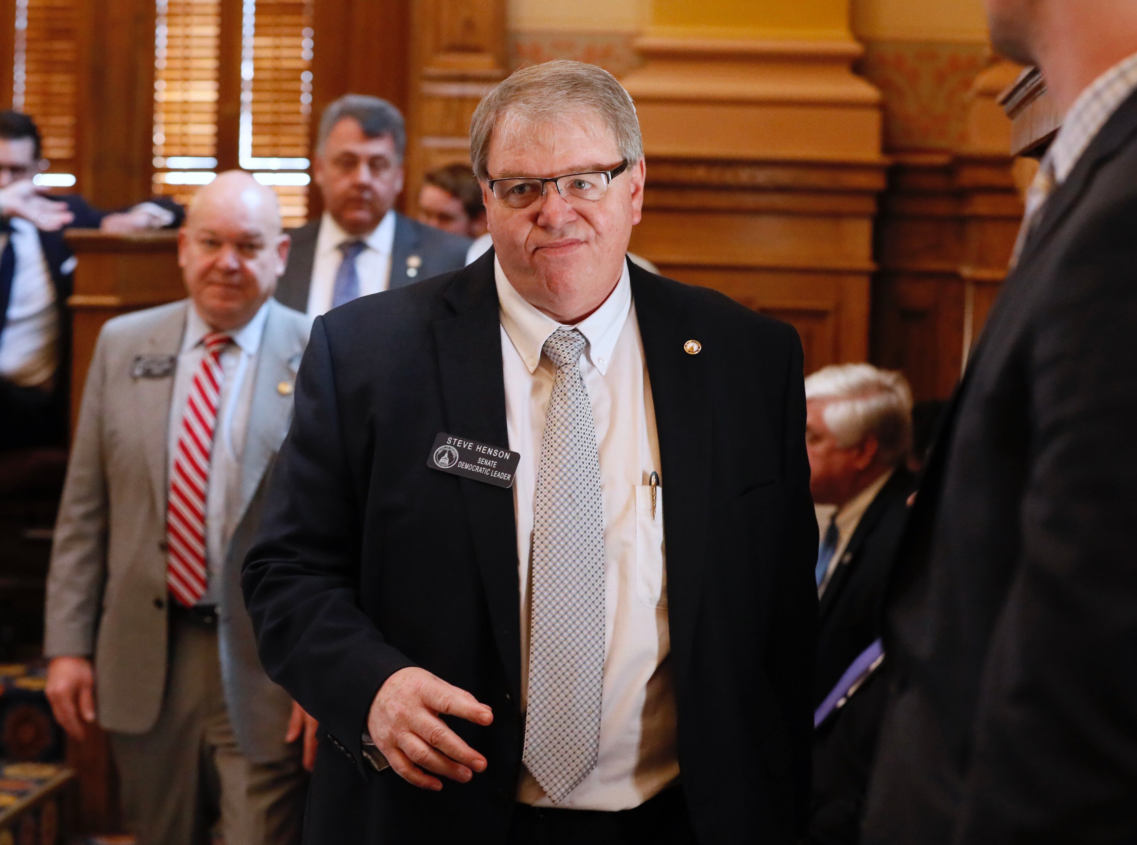 March 22, 2019 - Atlanta - Sen. Steve Henson heads back to his seat after the chair denied his request to require a fiscal note. The Georgia Senate is set for a lengthy debate on the anti-abortion "heartbeat bill" Friday. Sen. Renee Unterman is carrying the bill for Rep. Ed Setzler. Bob Andres / bandres@ajc.com