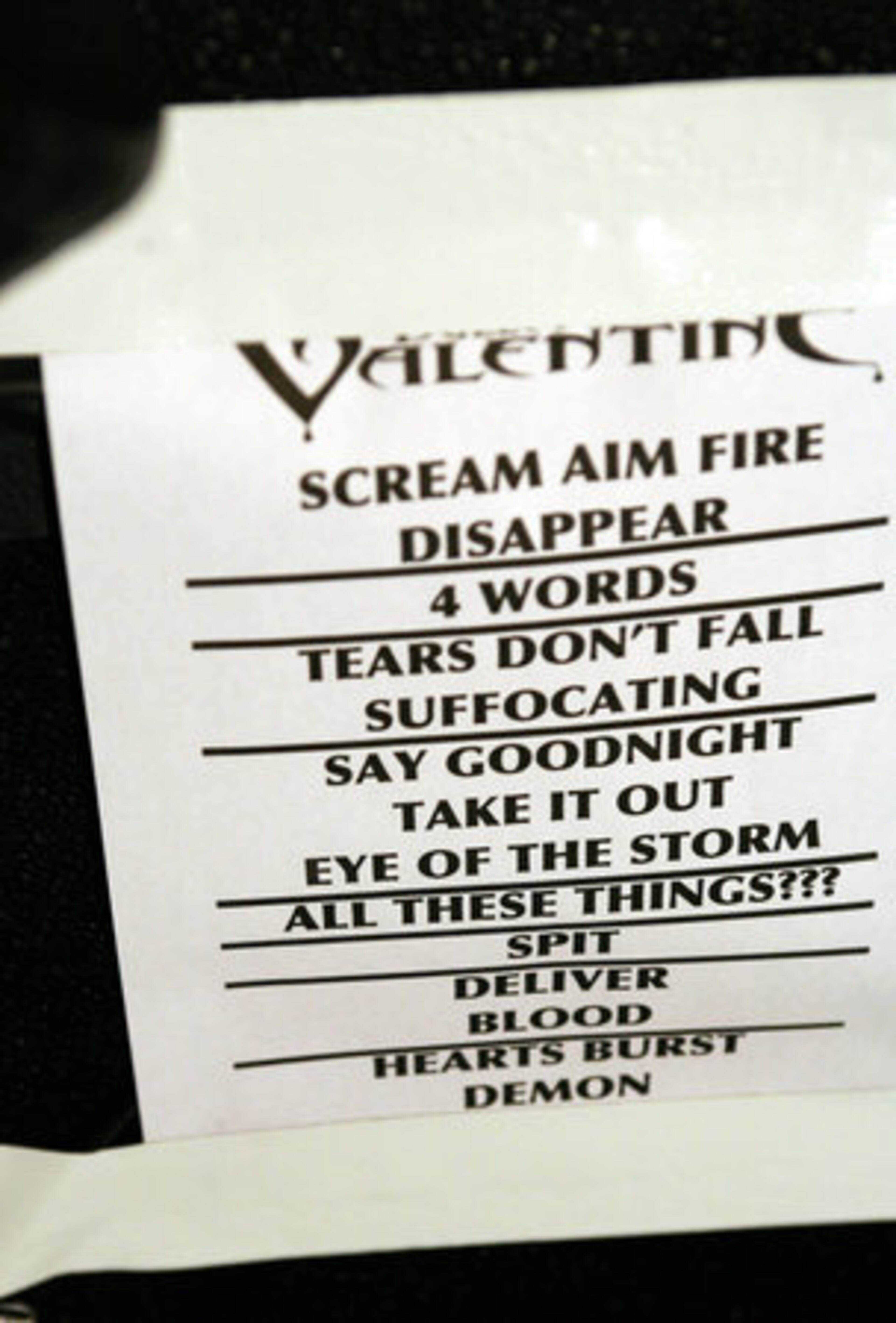 Set list for Bullet for My Valentine.