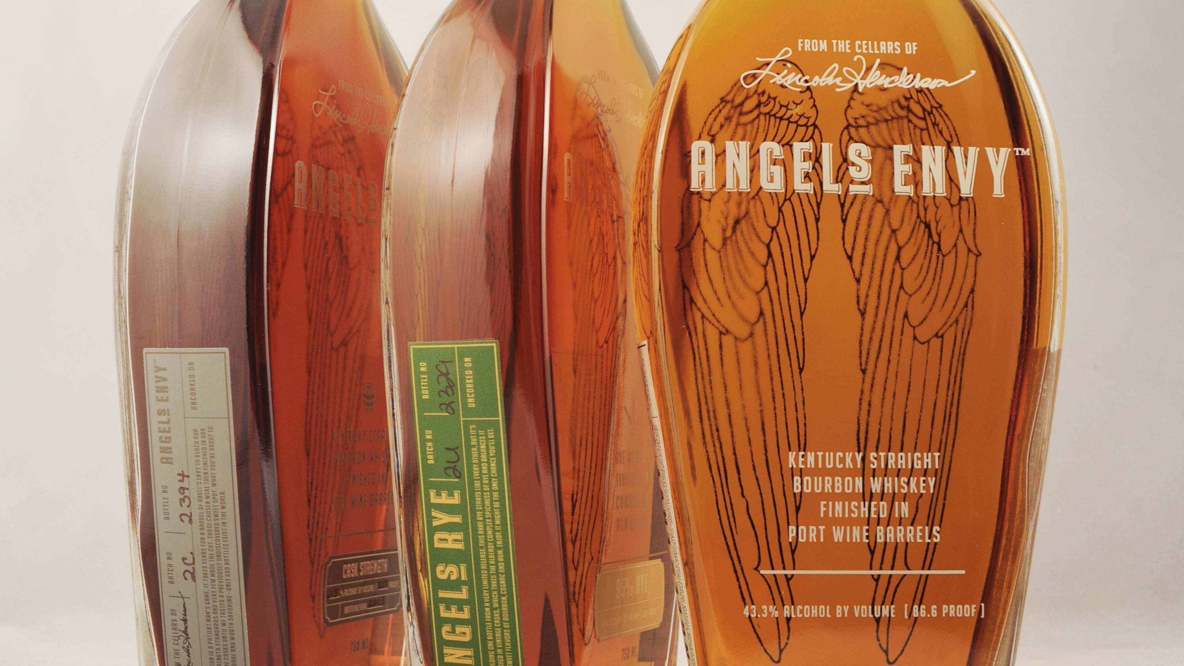 Angel's Envy whiskies are finished in hand-selected barrels. Straight Kentucky bourbon and cask strength whiskies are finished in ruby port casks, and the rye in rum barrels.