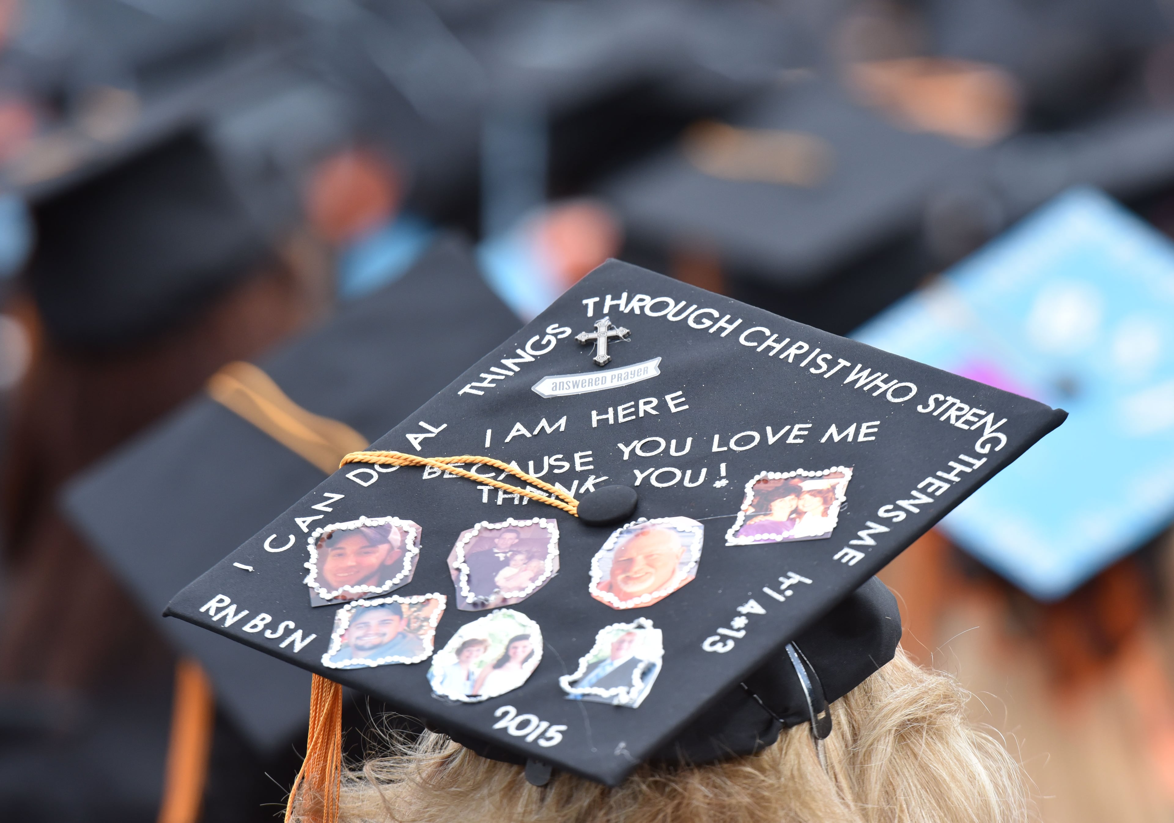 May 16, 2015 Atlanta - Mercer University students personalized their mortar boards during Mercer University's Atlanta campus commencement on Saturday, May 16, 2015. More than 1,800 students will graduate in five Mercer University commencements during May in Macon, Atlanta and Savannah. Atlanta campus commencement was the largest of Mercer University's five commencement ceremonies. About 978 graduates received degrees. HYOSUB SHIN / HSHIN@AJC.COM
