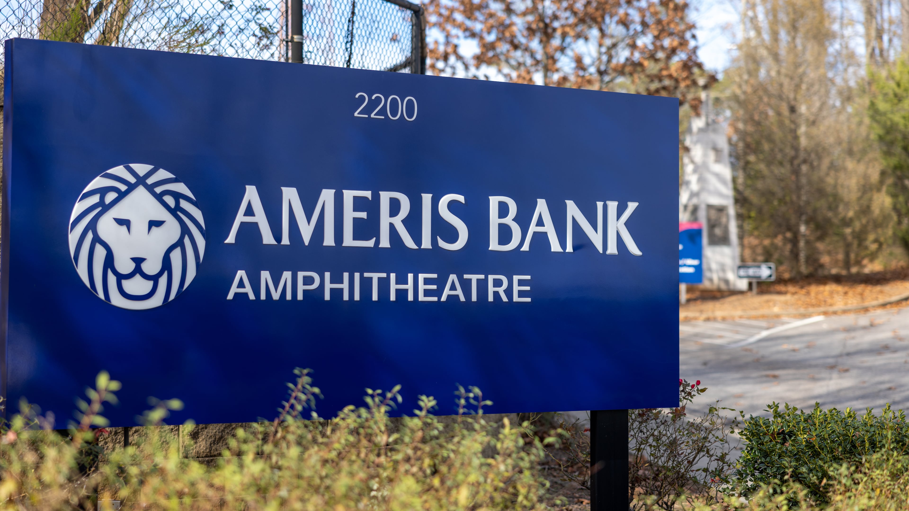 Ameris Bank Amphitheatre sign in Alpharetta on November 20, 2022