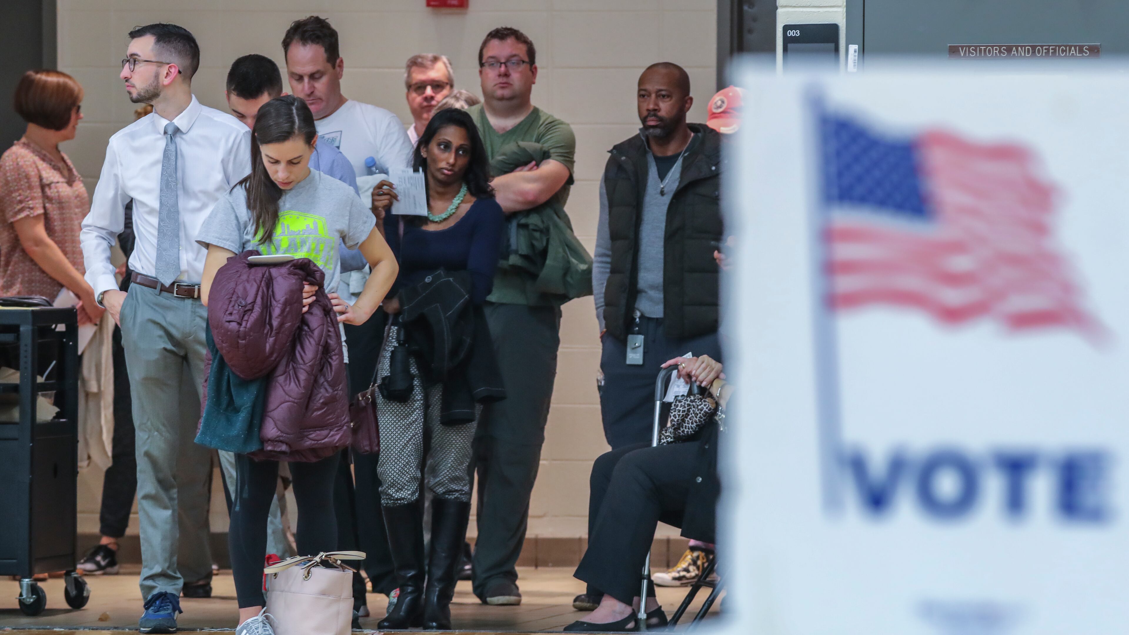 November 6, 2018 Atlanta : Voters waited over an hour to vote at Henry W. Grady High School at 29 Charles Allen Dr NE, in Atlanta on Tuesday Nov. 6, 2018. Metro Atlanta polling places reported steady lines as voters went to the polls Tuesday. Georgia voters were asked Nov. 6 whether the state constitution should be amended to give a 10-year, $200 million boost to land conservation, solidify the states commitment to crime victims and cut timberland taxes. Five proposedamendmentsappeared on the ballot, which most notably settles the long and hard-fought races for governor and other key offices. JOHN SPINK/JSPINK@AJC.COM