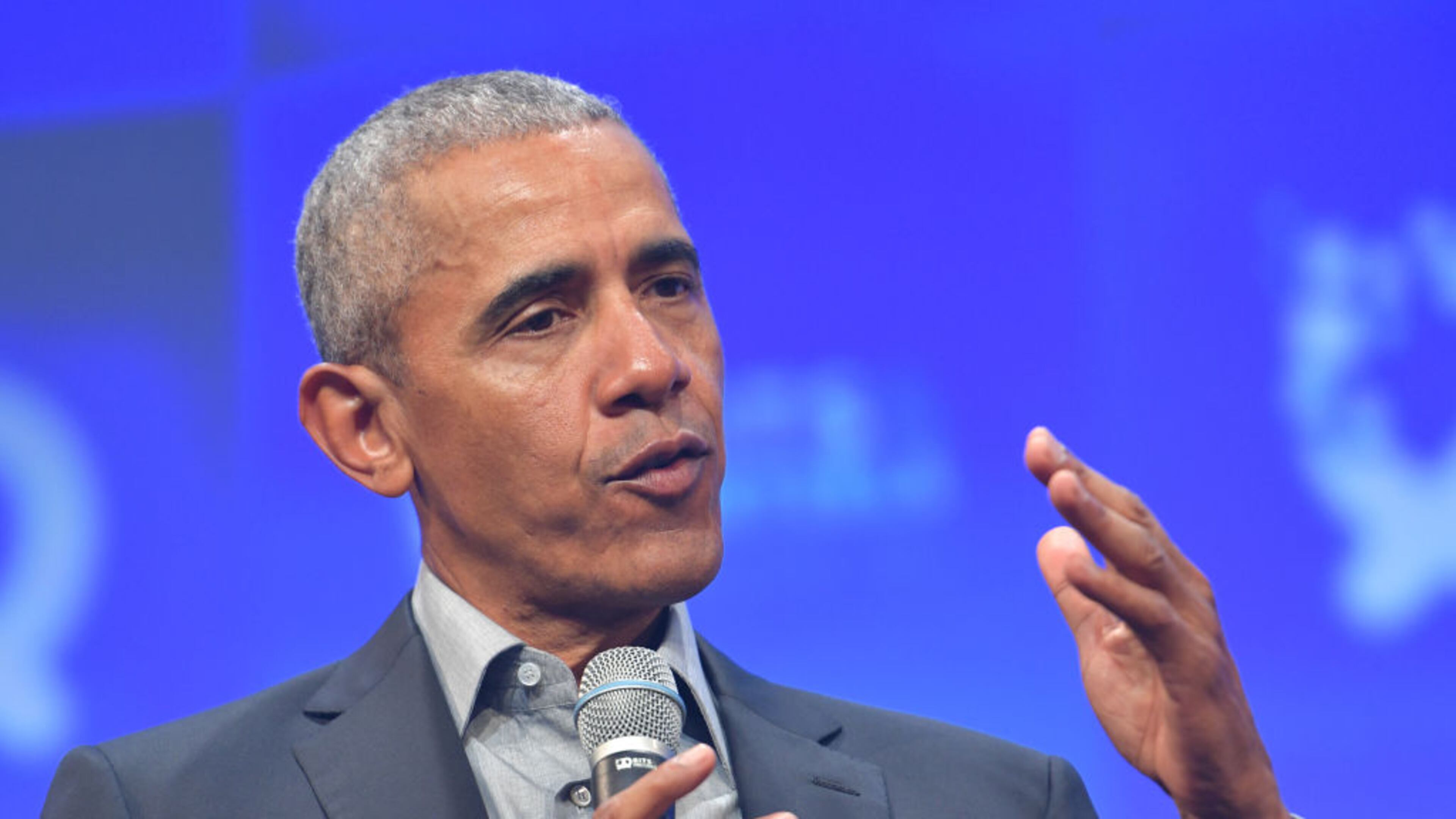 MUNICH, GERMANY - SEPTEMBER 29: Former U.S. President Barack Obama speaks at the opening of the Bits & Pretzels meetup on September 29, 2019 in Munich, Germany. The annual event brings together founders and startups from across the globe for three days of networking, talks and inspiration. during the "Bits & Pretzels Founders Festival" at ICM Munich on September 29, 2019 in Munich, Germany. Bits & Pretzels is an application-only, three-day festival that connects 5,000 founders, investors, startup enthusiasts,taking place from September 29 to October 1, 2019. (Photo by Hannes Magerstaedt/Getty Images)
