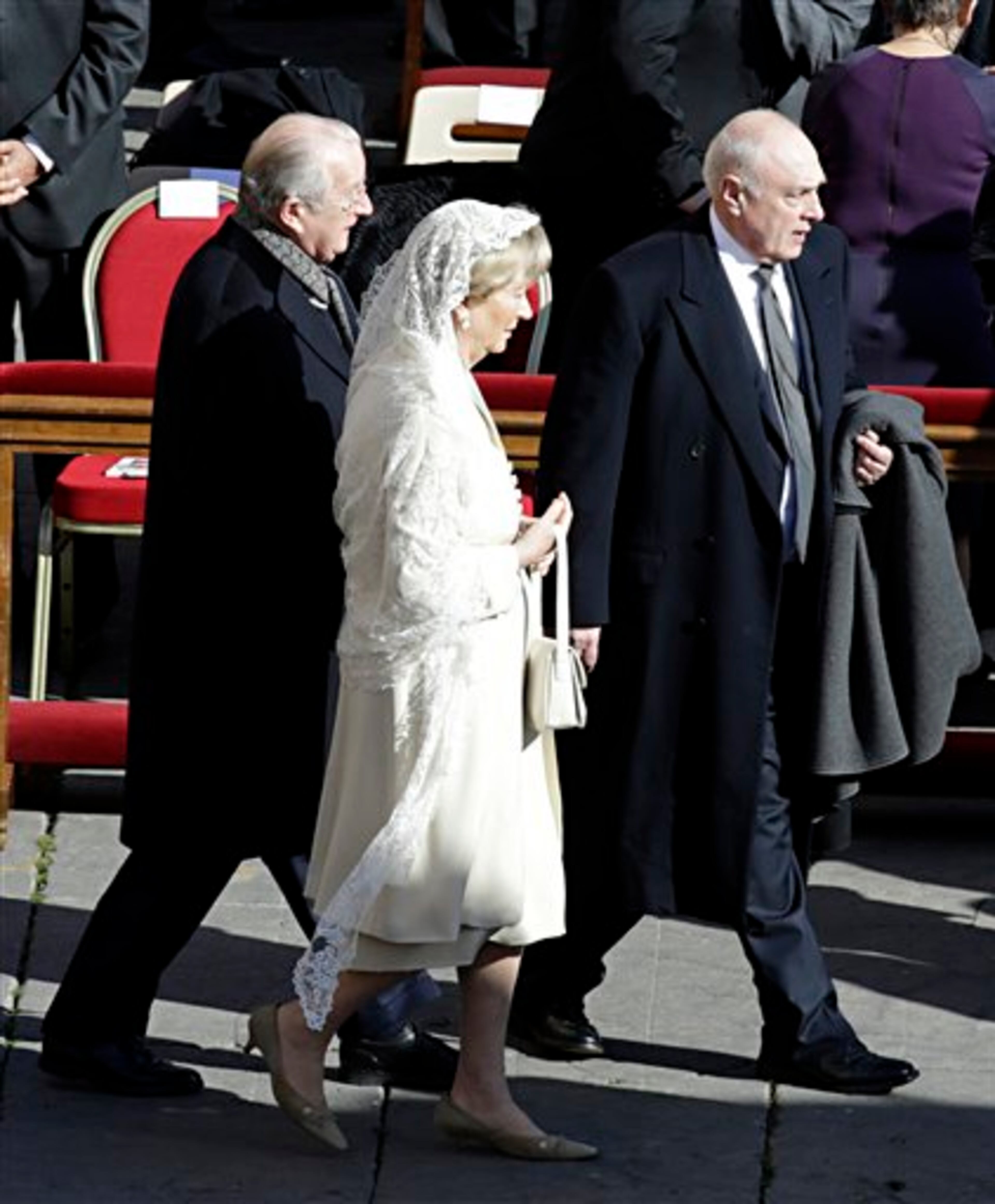 Belgium's King Albert II and Queen Paola arrive in St. Peter's Square to attend Pope Francis' inaugural Mass, at the Vatican, Tuesday, March 19, 2013. (AP Photo/Andrew Medichini)