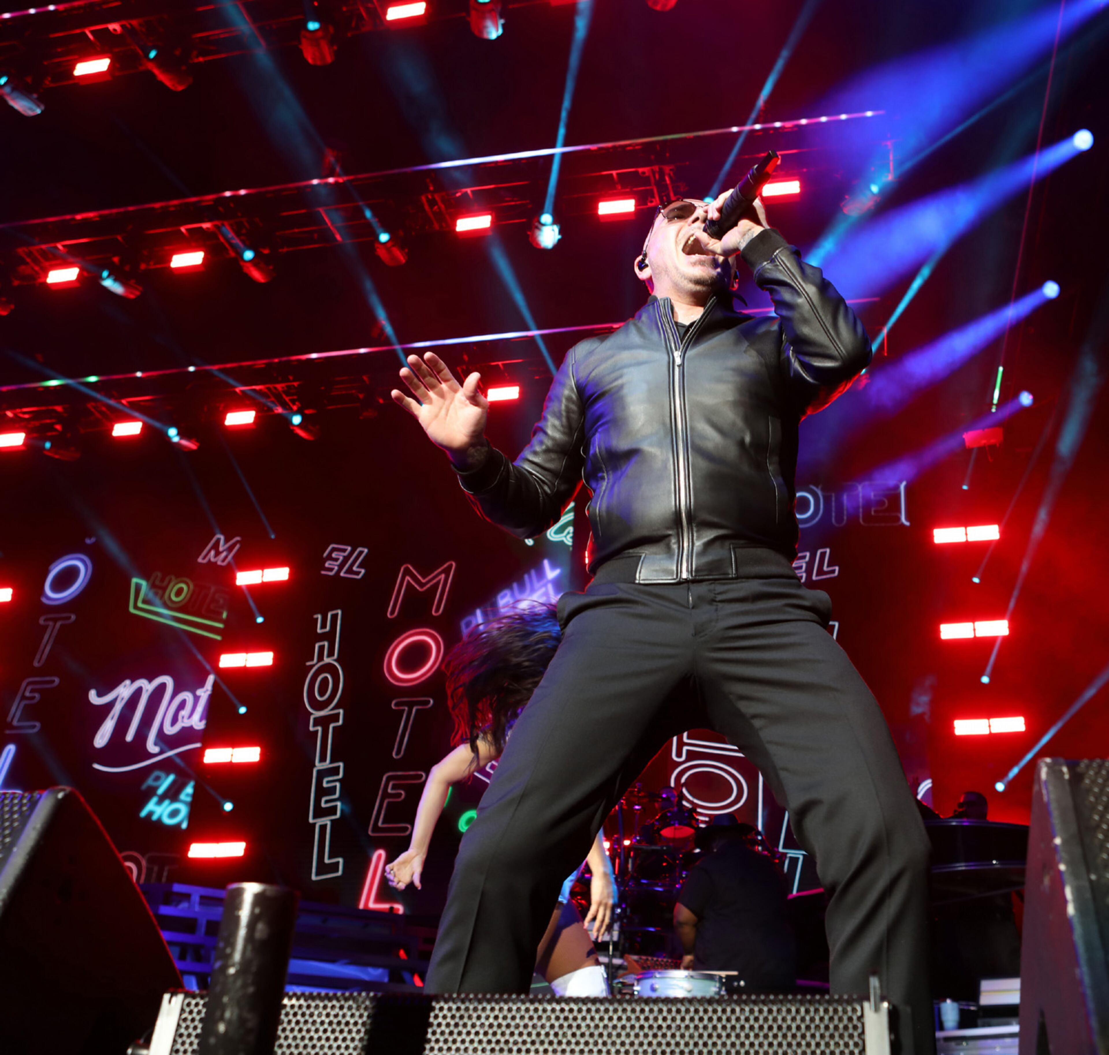 -- Pitbull sings "Hotel Room Service"
Pitbull and Iggy Azalea energized the sold out Ameris Bank Amphitheatre crowd on the I Feel Good Tour stop on Sunday, October 10, 2021 in Alpharetta.
Robb Cohen for the Atlanta Journal-Constitution