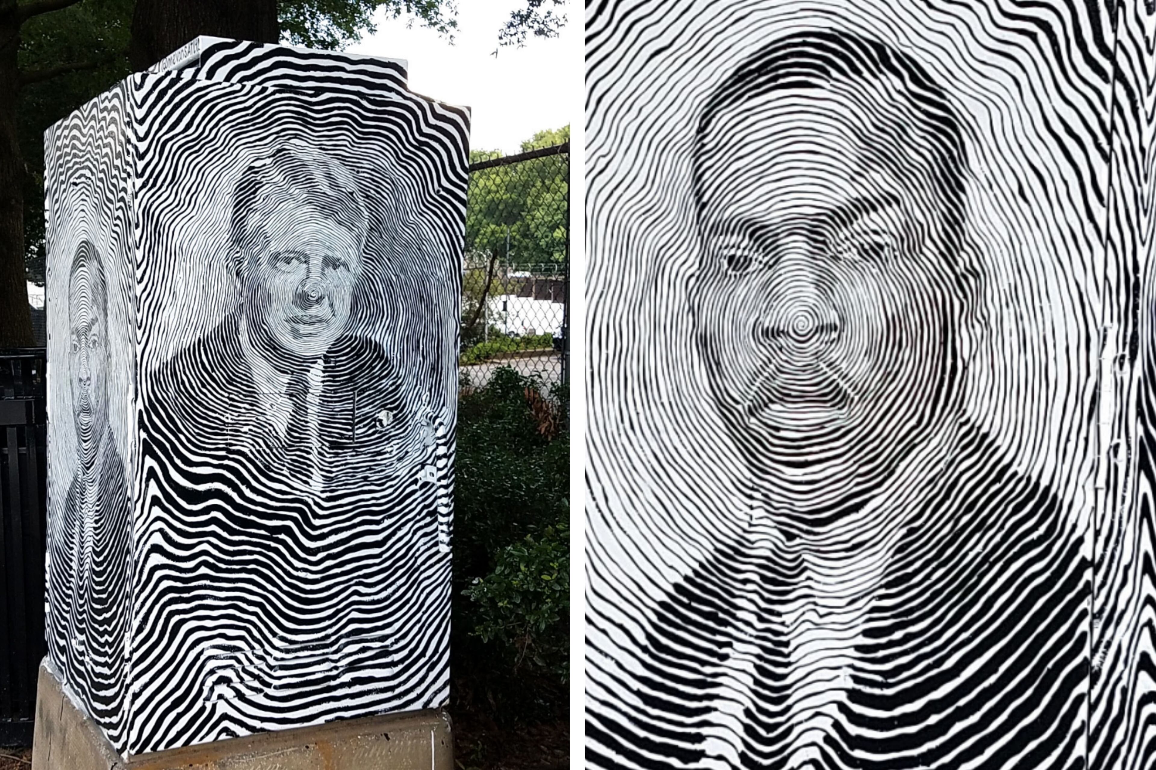 An Old Fourth Ward utility box painted by Matt Evans.