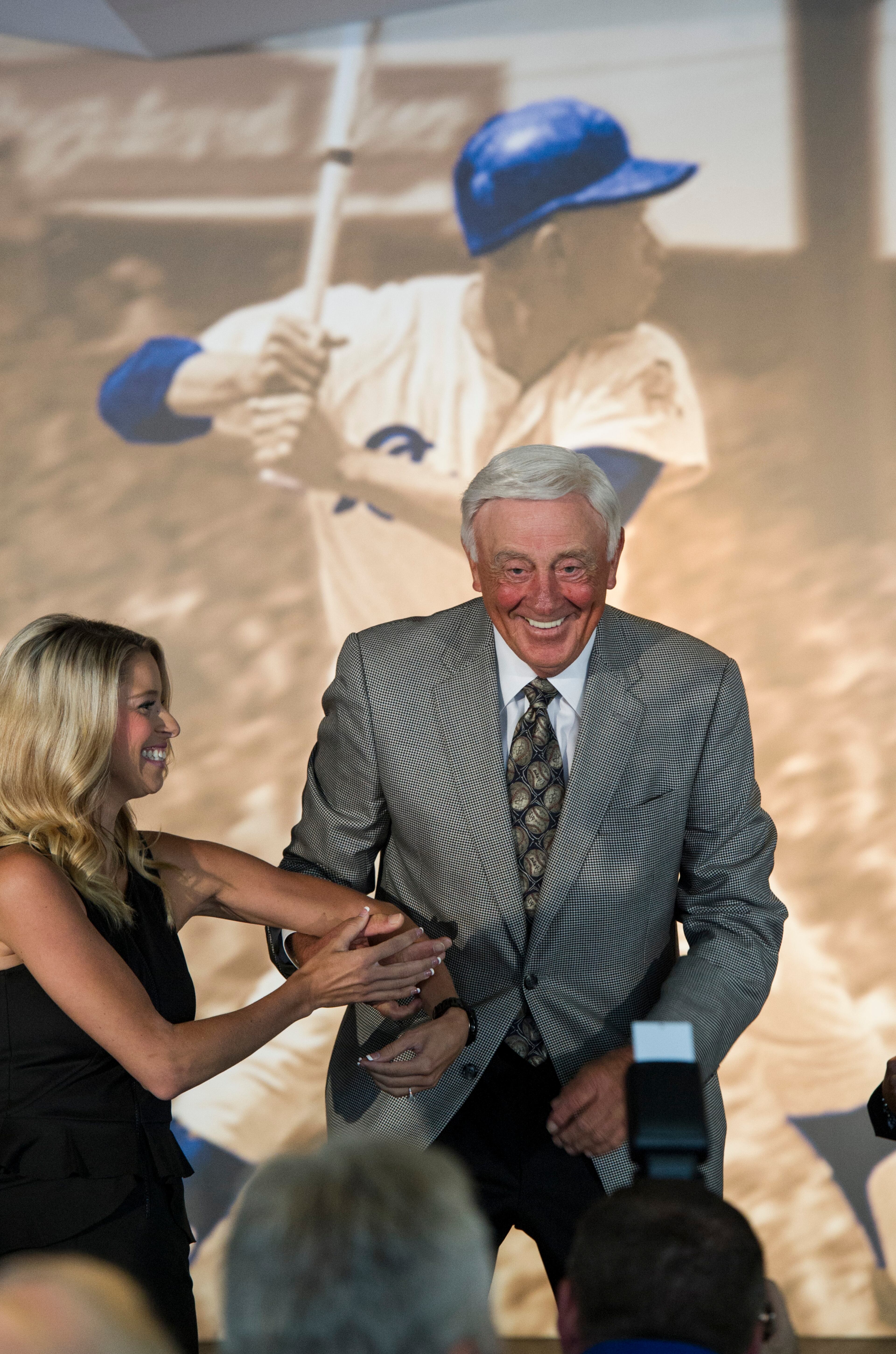 Phil Niekro is introduced during the Atlanta Braves Hall of Fame luncheon inducting broadcaster and MLB hall of fame player Don Sutton, Monday, July 20, 2015, at Turner Field in Atlanta. (Photo/John Amis)
