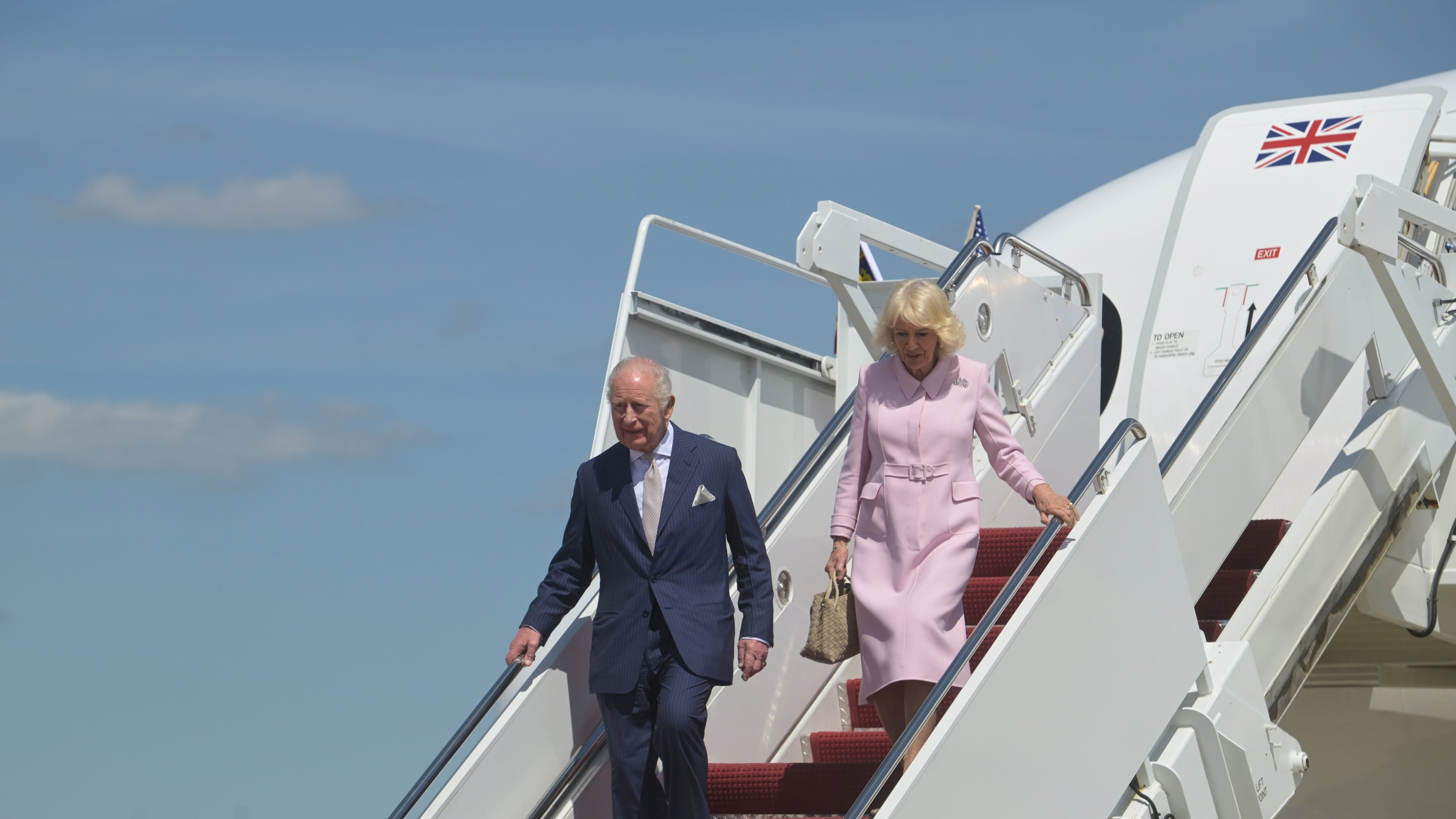 King Charles III and Queen Camilla arrive at Joint Base Andrews, Md., Monday, April 27, 2026. (AP Photo/Rod Lamkey, Jr.)