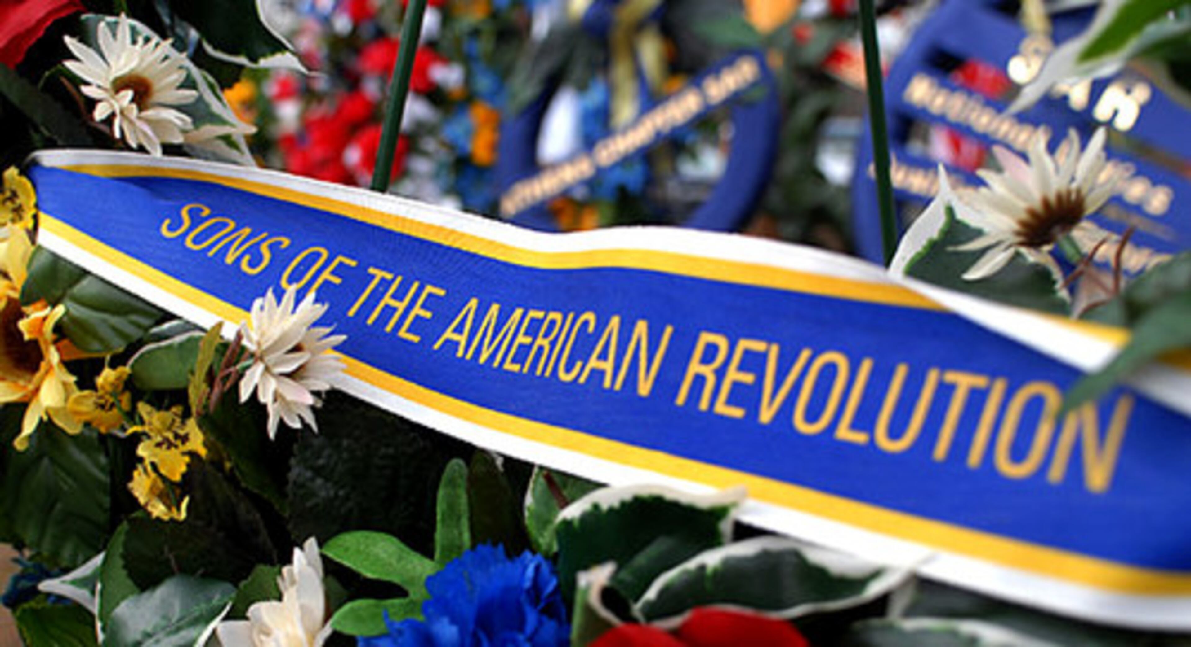 One of the many ceremonial wreaths that adorned the area surrounding the monument.