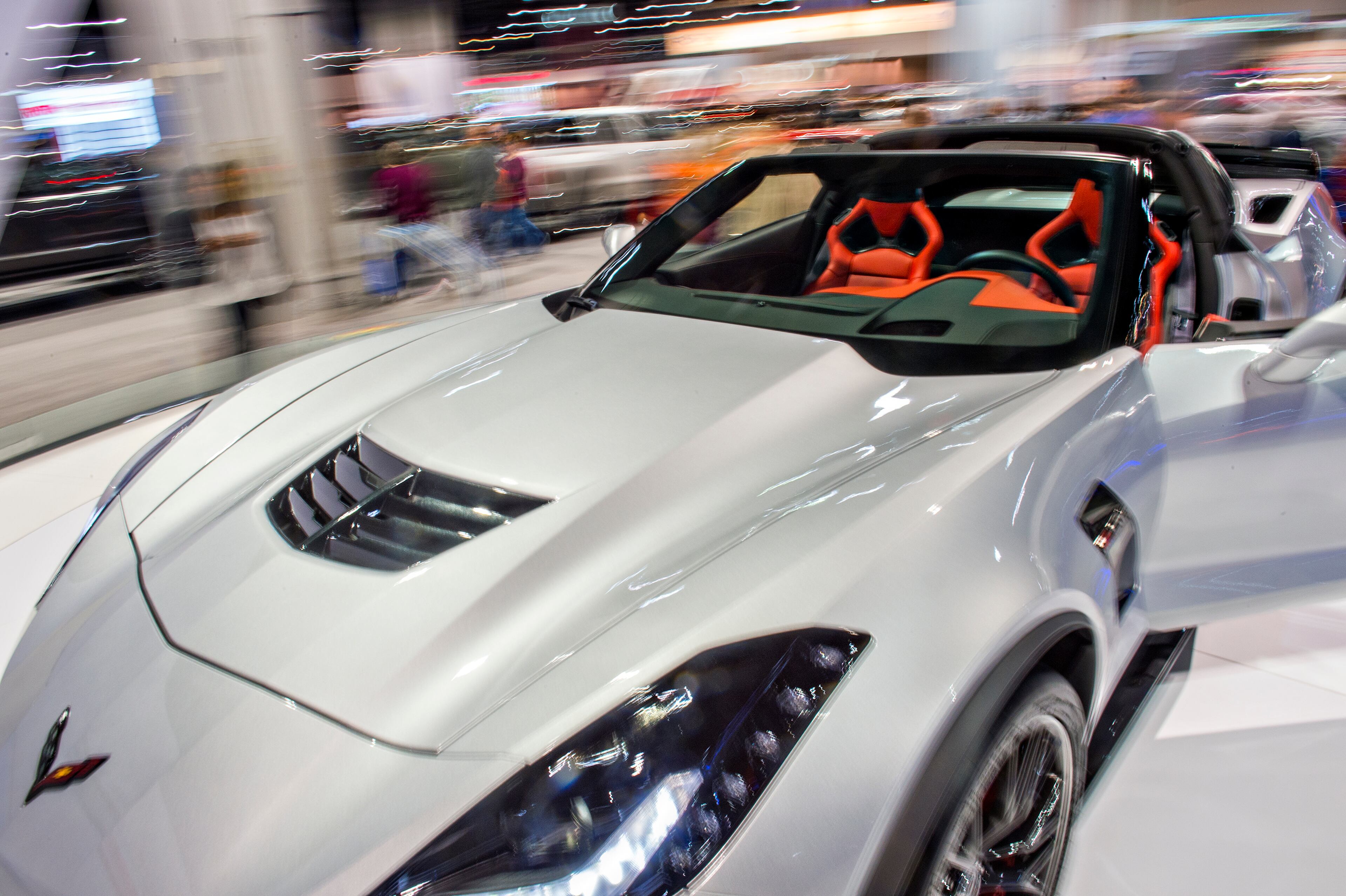 March 29, 2015 Atlanta - The Corvette Z06 spins on a display as thousands of people check out the Atlanta International Auto Show at the Georgia World Congress Center on Sunday, March 29, 2015. The four day show featured automobiles from 29 different manufacturers including Jeep, Chevrolet, Alfa Romeo, Lexus, BMW, Nissan, Volkswagen and more. JONATHAN PHILLIPS / SPECIAL