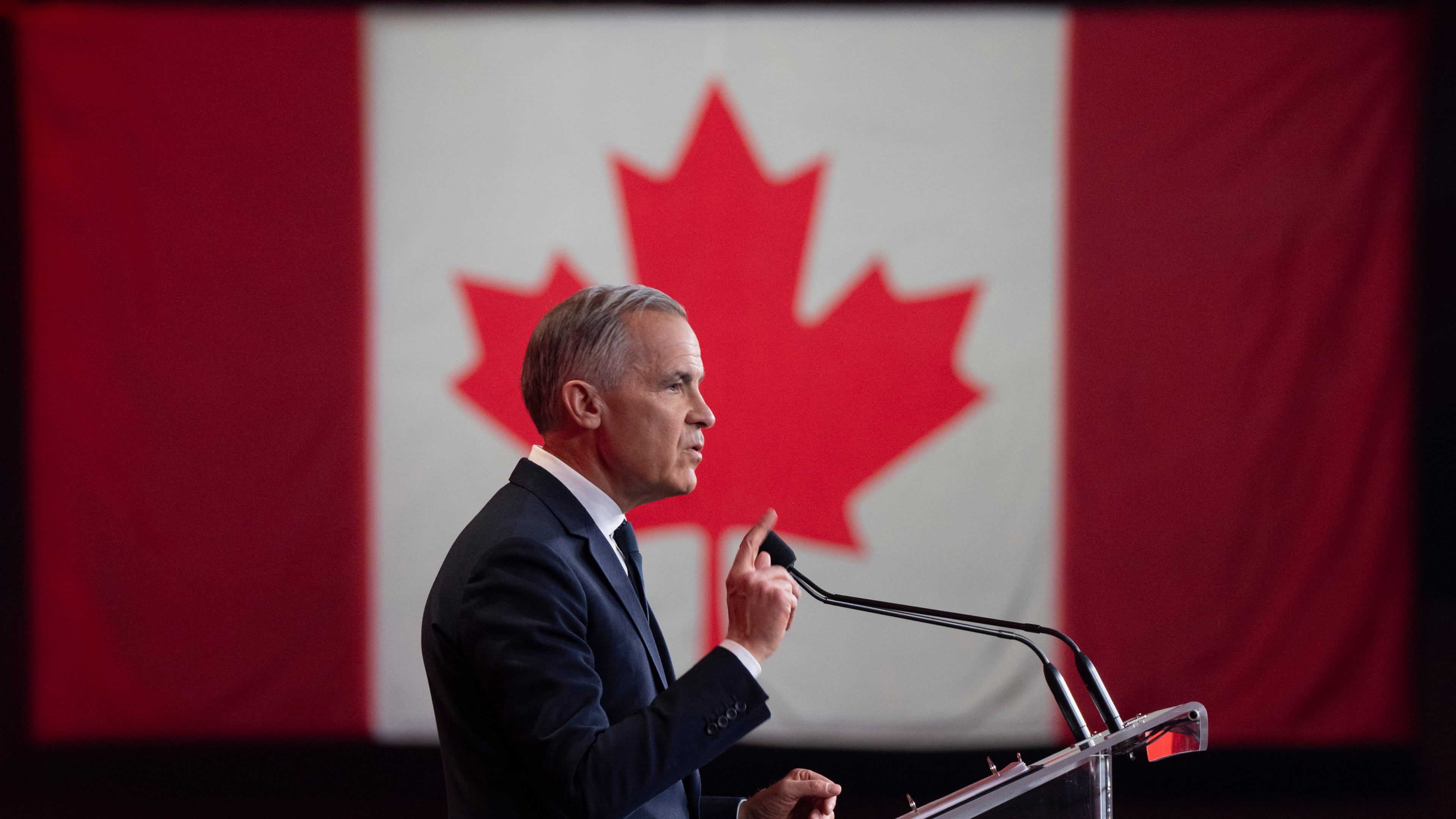 Canada's Prime Minister Mark Carney speaks at the Liberal national convention in Montreal, Saturday, April 11, 2026. (Christinne Muschi/The Canadian Press via AP)