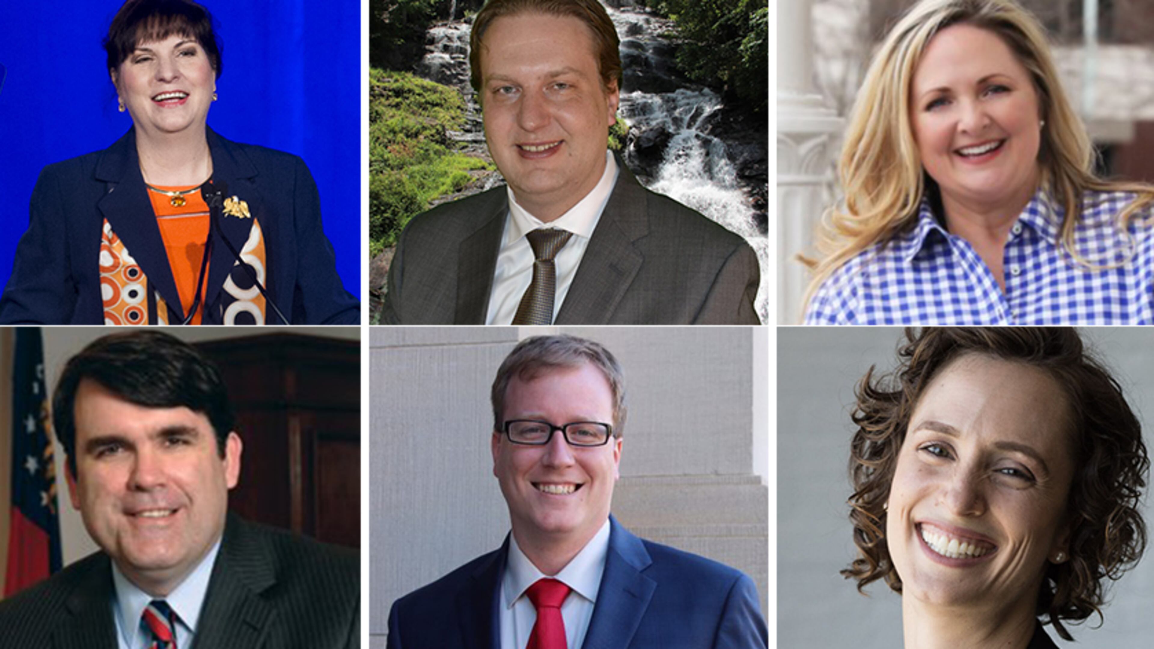 PSC candidates first row left to right: District 5 candidates Dawn Randolph, John Turpish and Tricia Pridemore.Second row left to right: District 3 candidates Chuck Eaton, Ryan Graham and Lindy Miller.