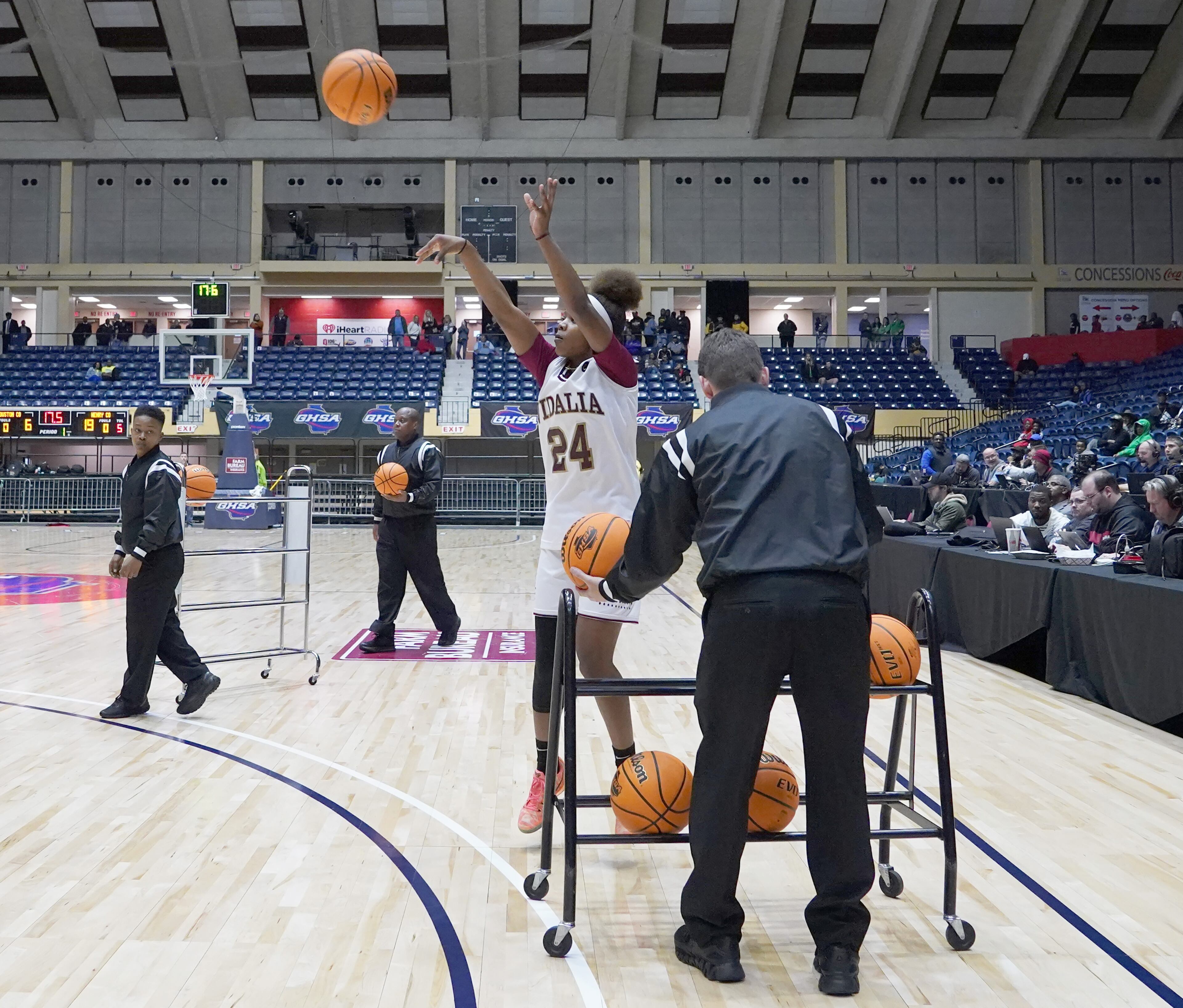 Vidalia's Jashiyah Jones shoots during the three-point contest, in which she finished second at the Macon Centreplex, Friday March 6, 2020, in Macon. Tami Chappell for the Atlanta Journal Constitution