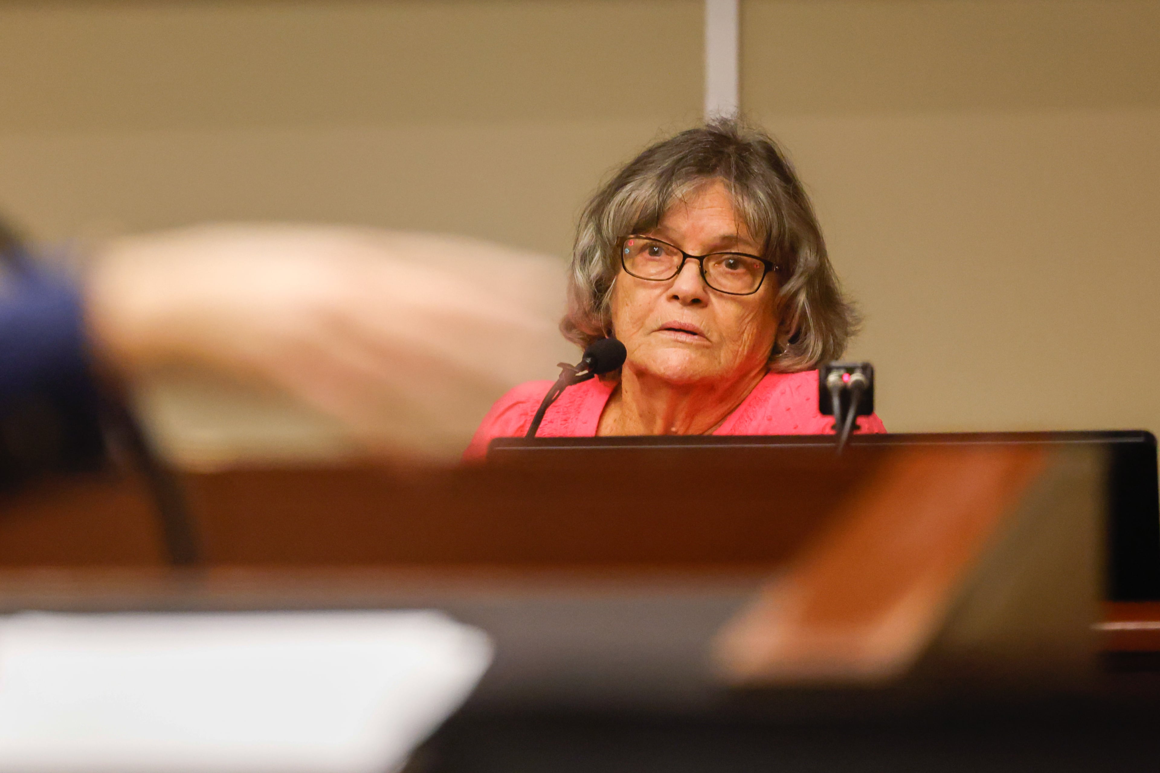 Deborah Polhamus, grandmother of Apalachee High School shooting suspect Colton Gray, testifies during Gray’s sentencing hearing at Barrow County Superior Court in Winder on July 28, 2026. (Arvin Temkar/AJC)