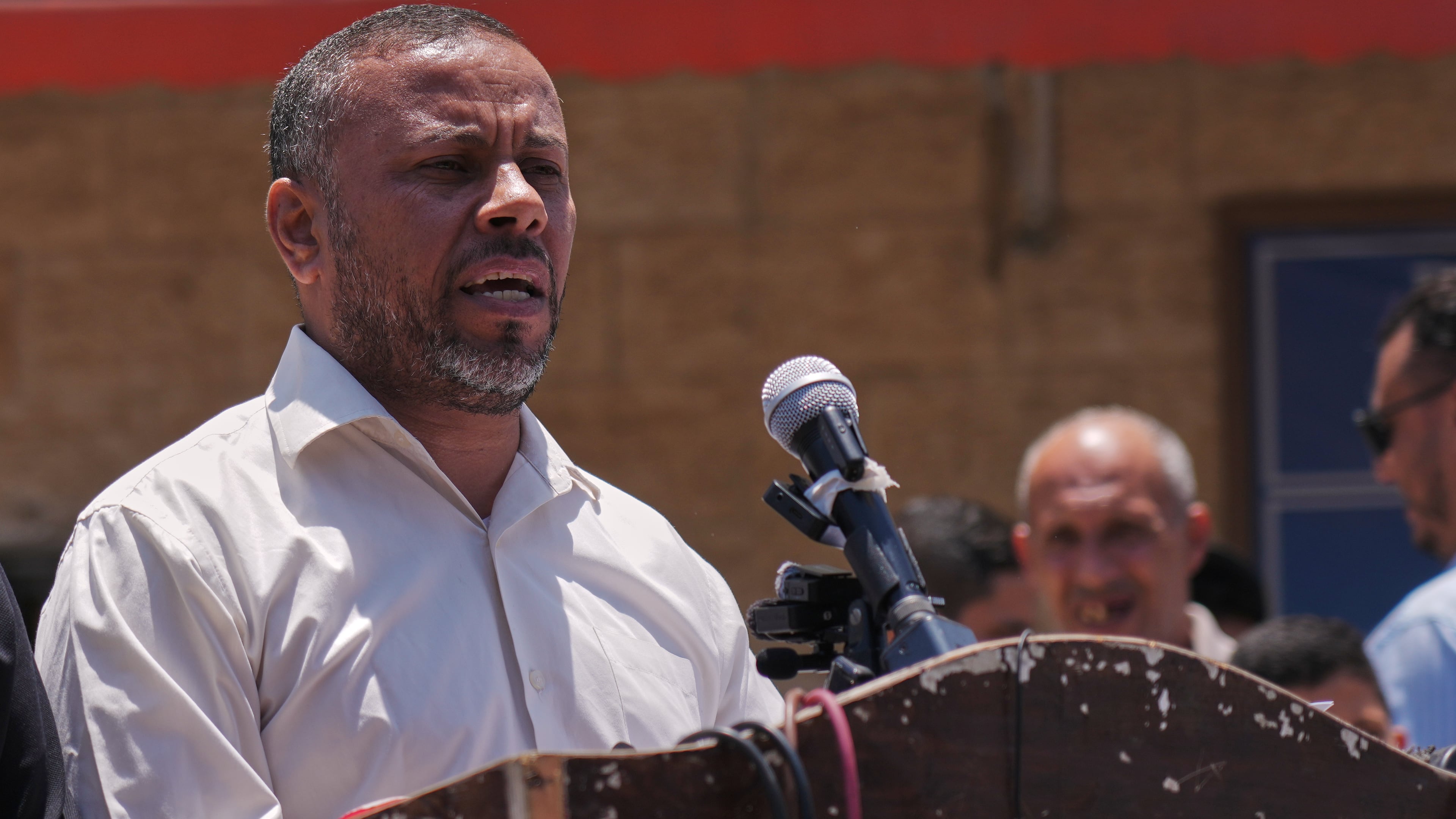 Ismail al-Thawabta, general director of the Hamas-run government media office, speaks during a press conference at Al-Aqsa Hospital in Deir al-Balah, central Gaza Strip, Monday, July 6, 2026. (AP Photo/Jehad Alshrafi)
