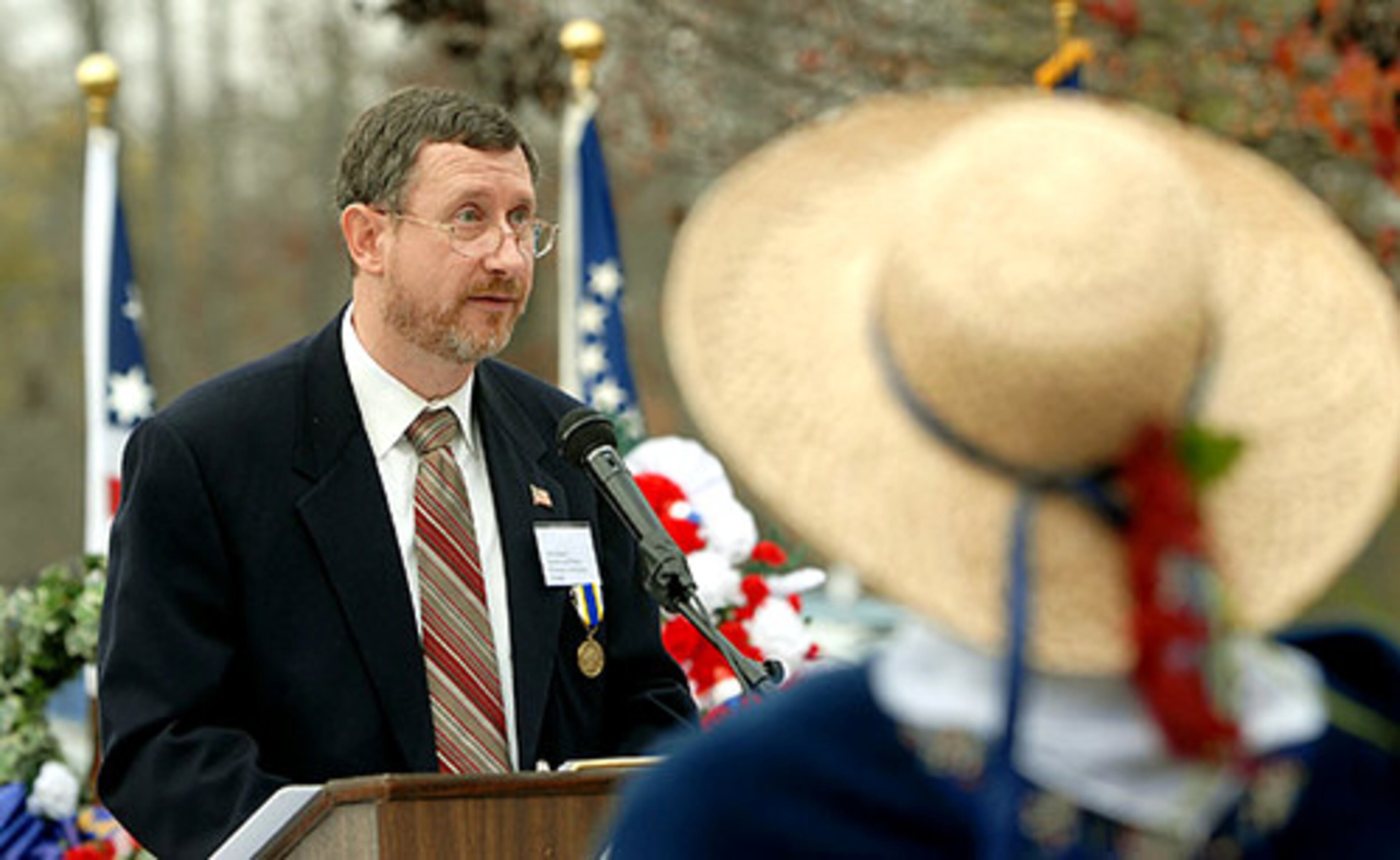 Guest speaker Steven Rauch, Command Historian, Fort Gordon, addresses the crowd with his speech, "A Forgotten Fight No Longer: The Battle at Vann's Creek, Georgia, February 11, 1779,"