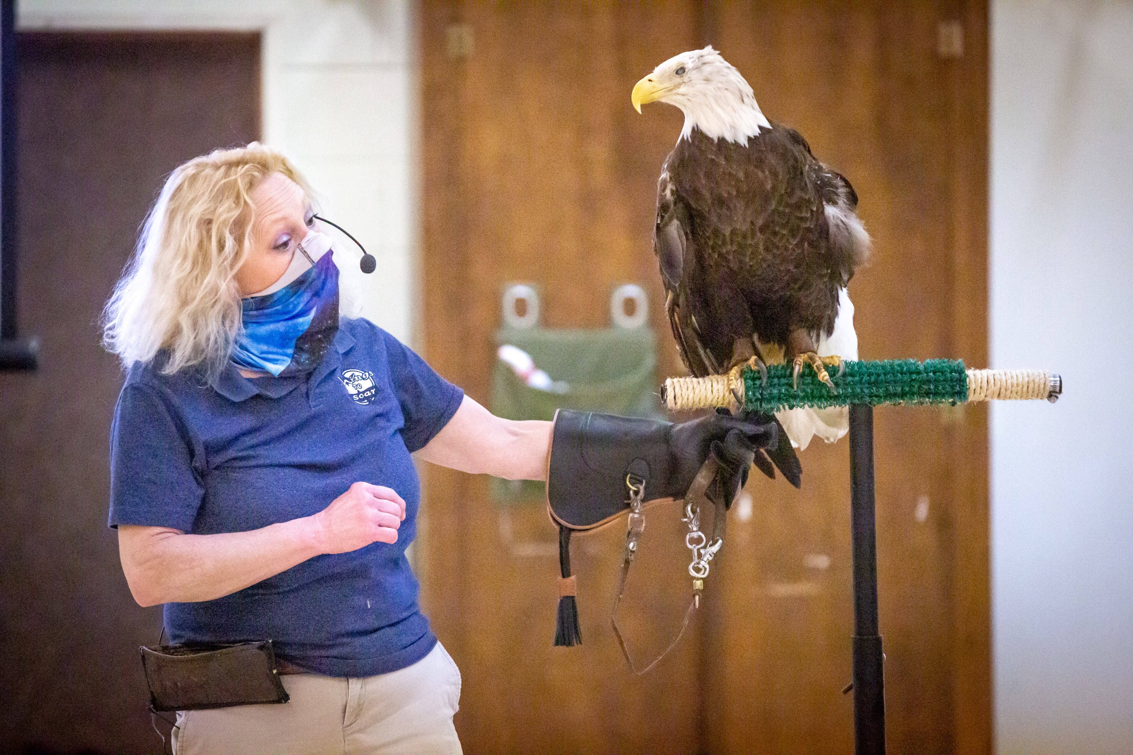 Co-director Dale Kernahan of Wings to Soar, a bird education program, talks about a bald eagle during a demonstration at the Chattahoochee Nature Center for its Family Fun Day: Flying into the Future on Sunday, March 14, 2021. (Photo: Steve Schaefer for The Atlanta Journal-Constitution)
