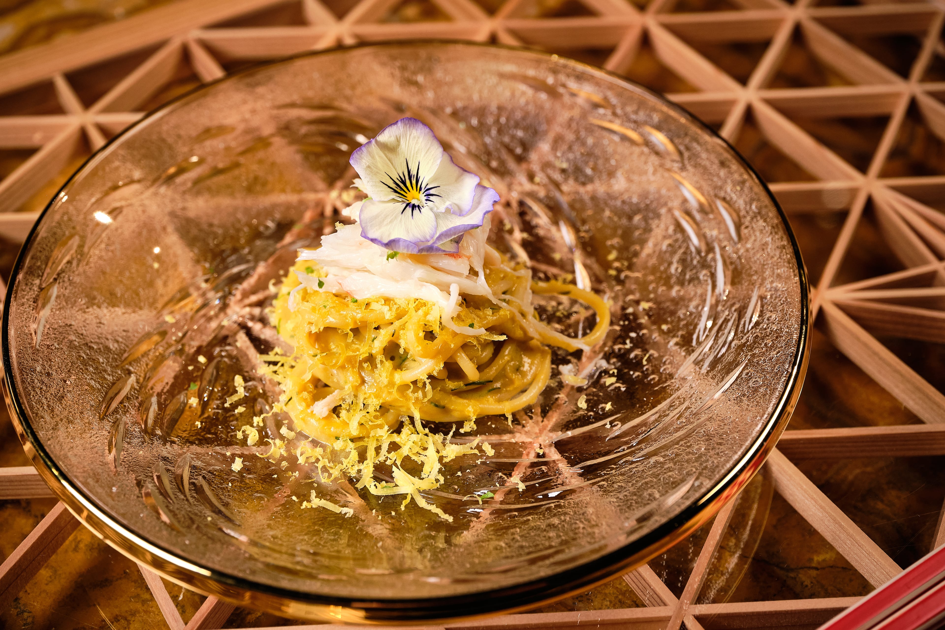 Kegani miso capellini at Ryokou is a nod toward owner Leonard Yu's early career, which began in Italian restaurants. (Courtesy of Brandon Amato/Ryokou)