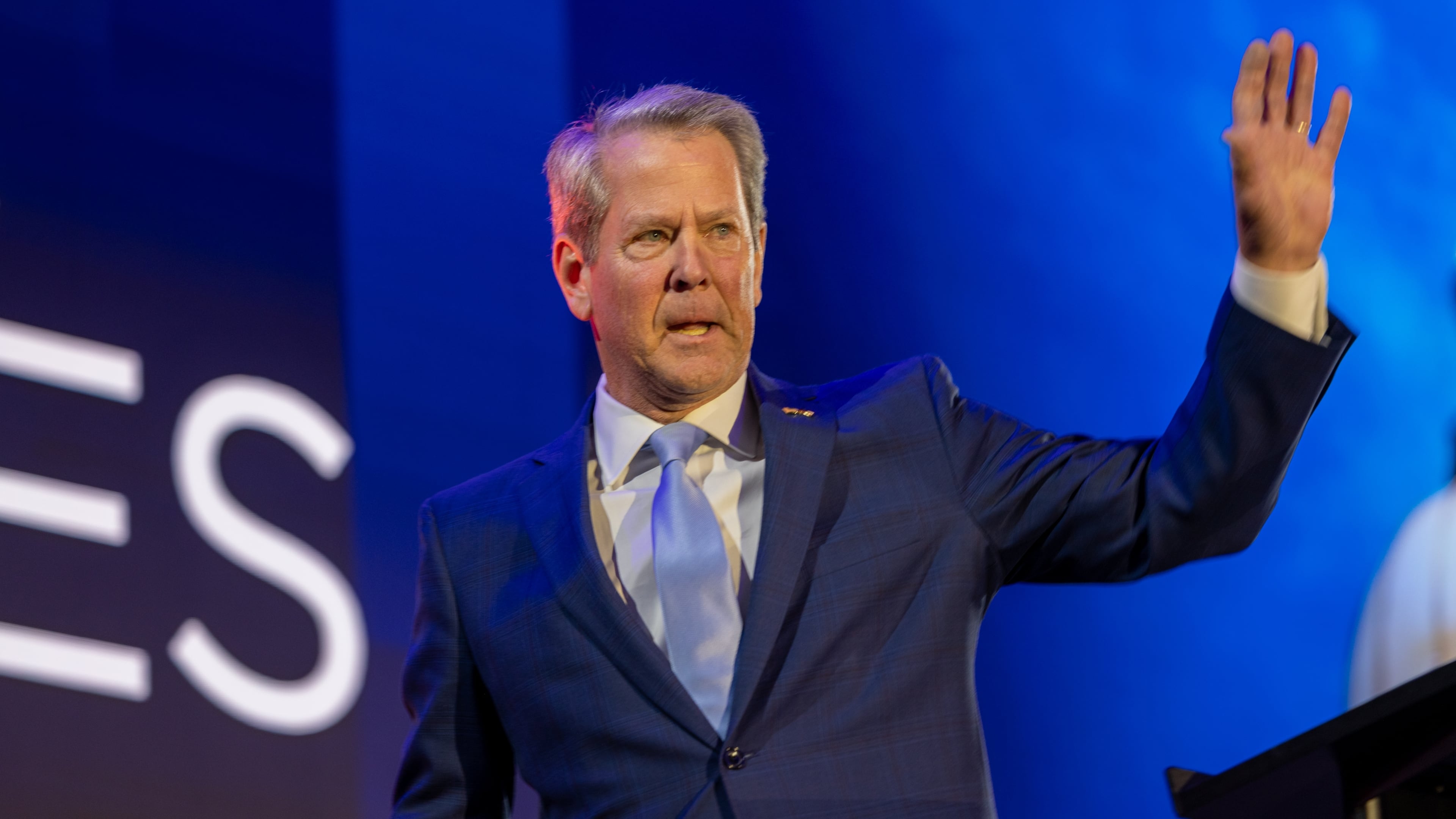 Gov. Brian Kemp speaks at the annual Georgia Chamber Eggs & Issues breakfast at Mercedes-Benz Stadium in Atlanta on Wednesday, Jan. 14, 2026. (Arvin Temkar/AJC)