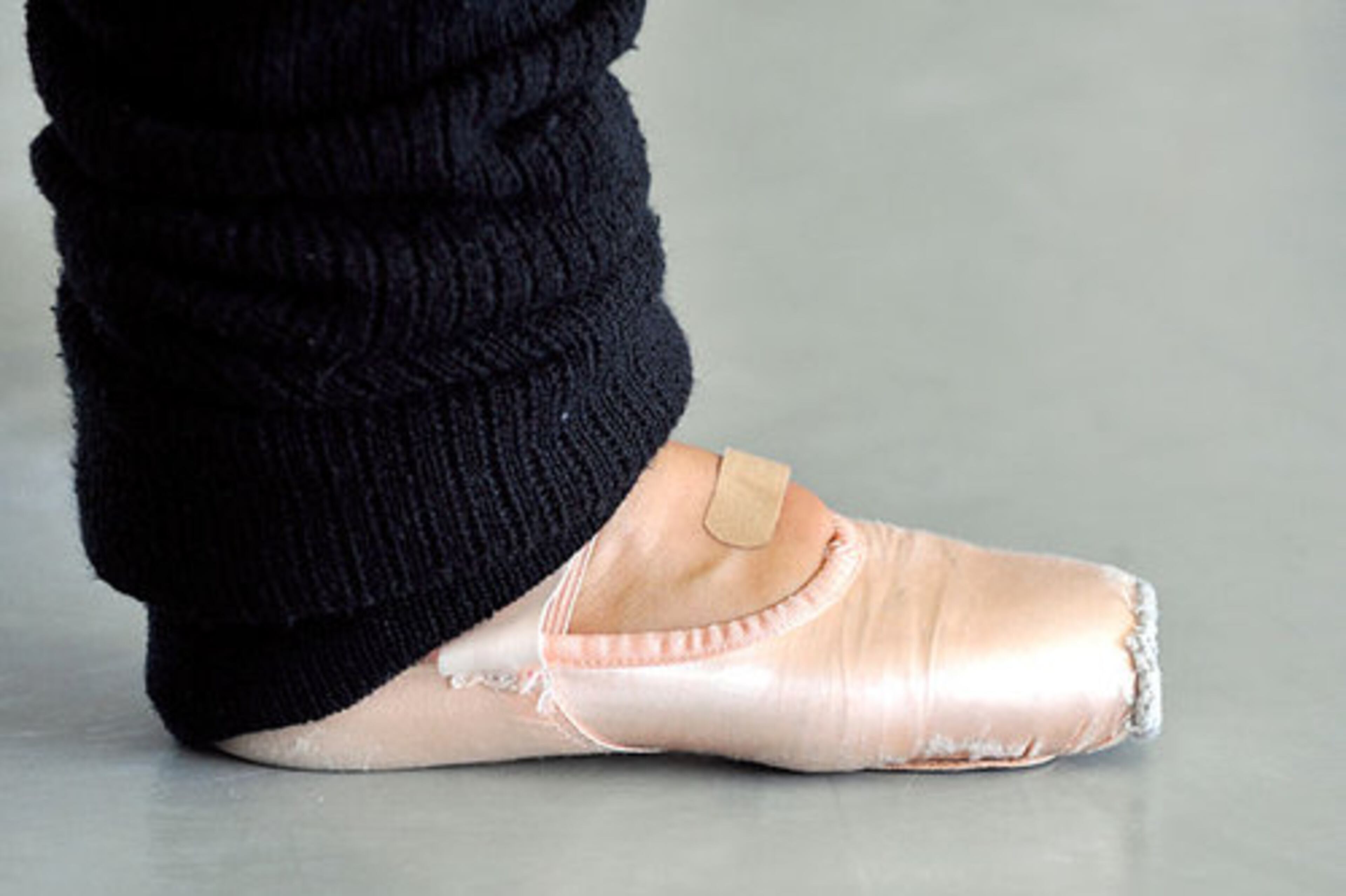 Anne Tyler Harshbarger's foot, seen up close in a pointe shoe.